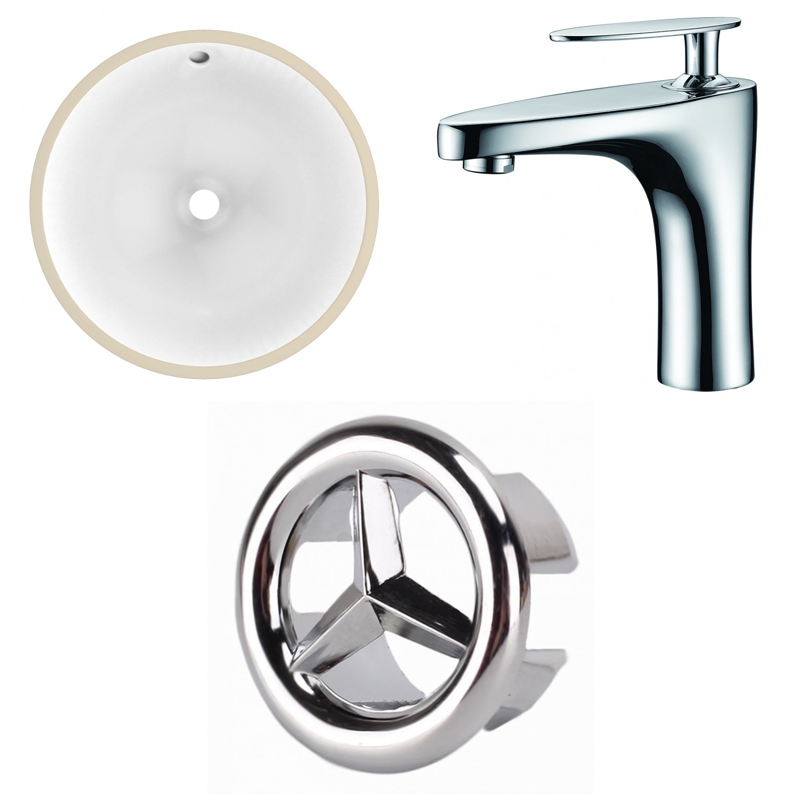 American Imaginations AI-26748 15" White Round Undermount Transitional Bathroom Undermount Sink Set