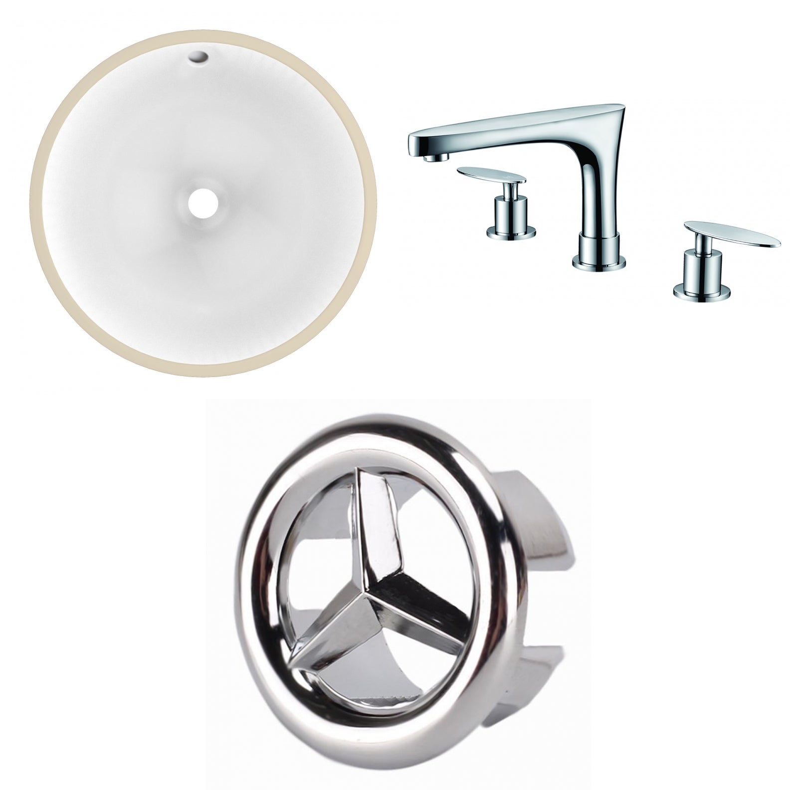 American Imaginations AI-26749 15" White Round Undermount Transitional Bathroom Undermount Sink Set
