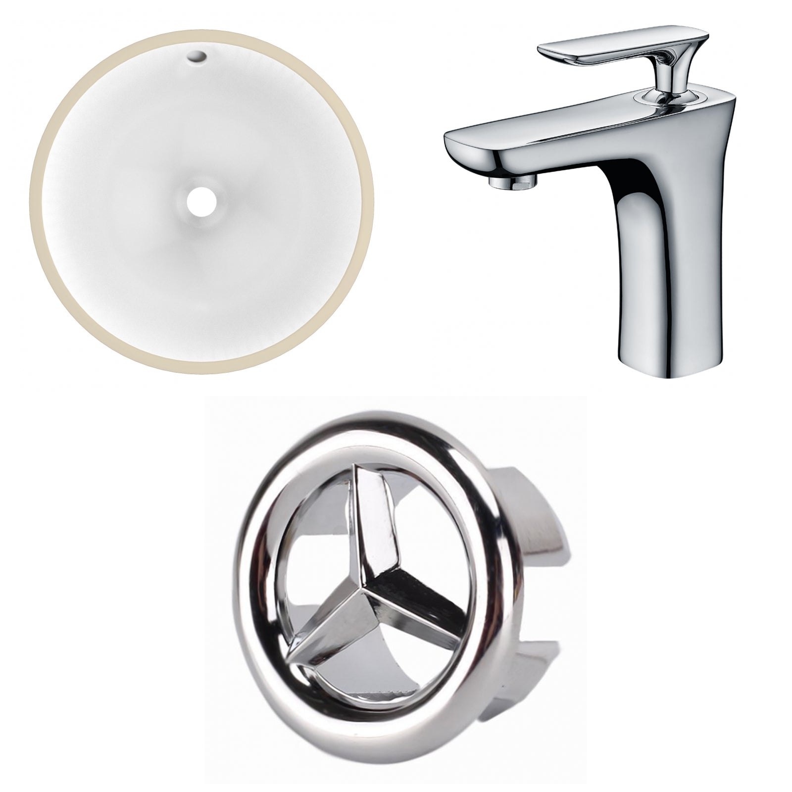 American Imaginations AI-26750 15" White Round Undermount Transitional Bathroom Undermount Sink Set