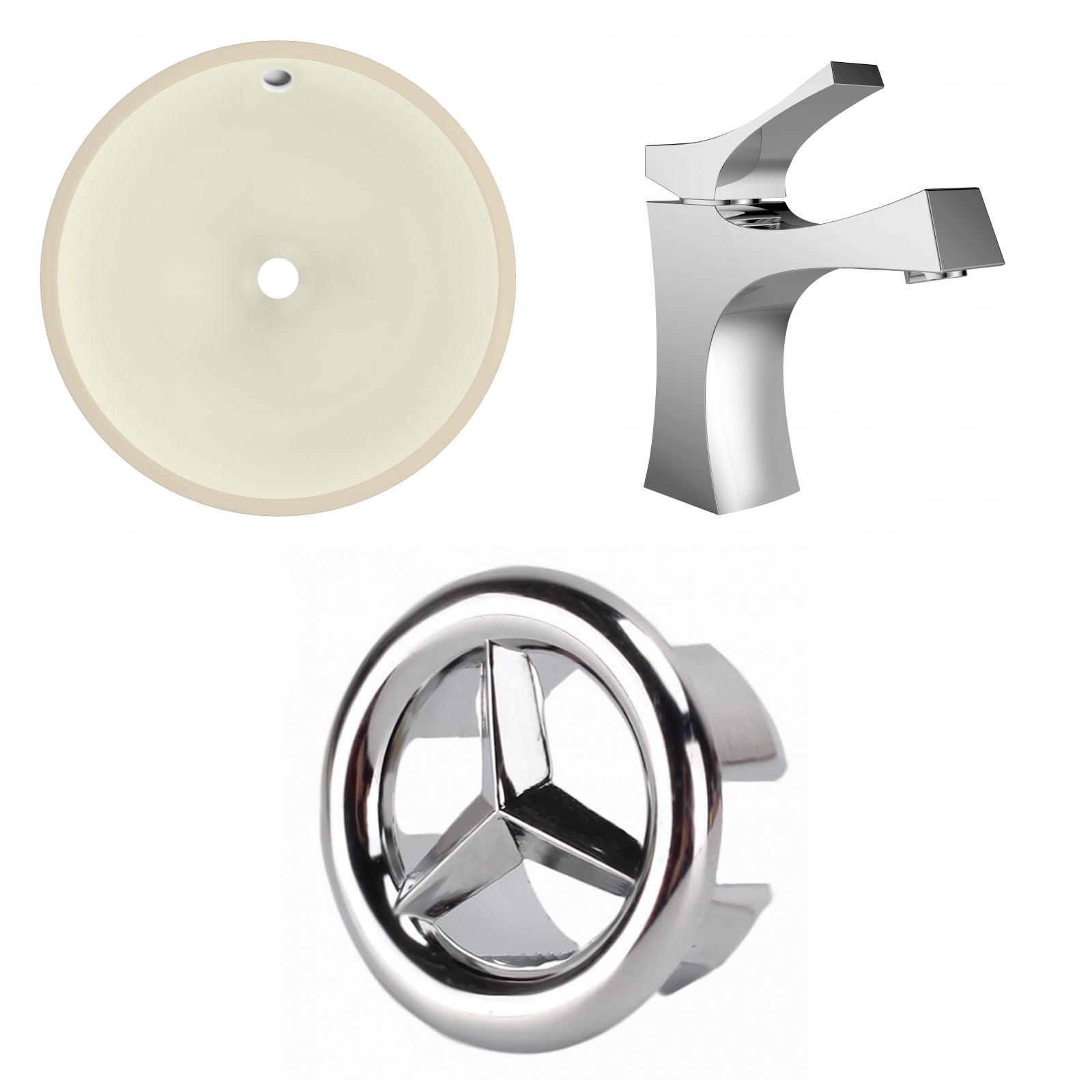 American Imaginations AI-26763 16" Biscuit Round Undermount Transitional Bathroom Undermount Sink Set