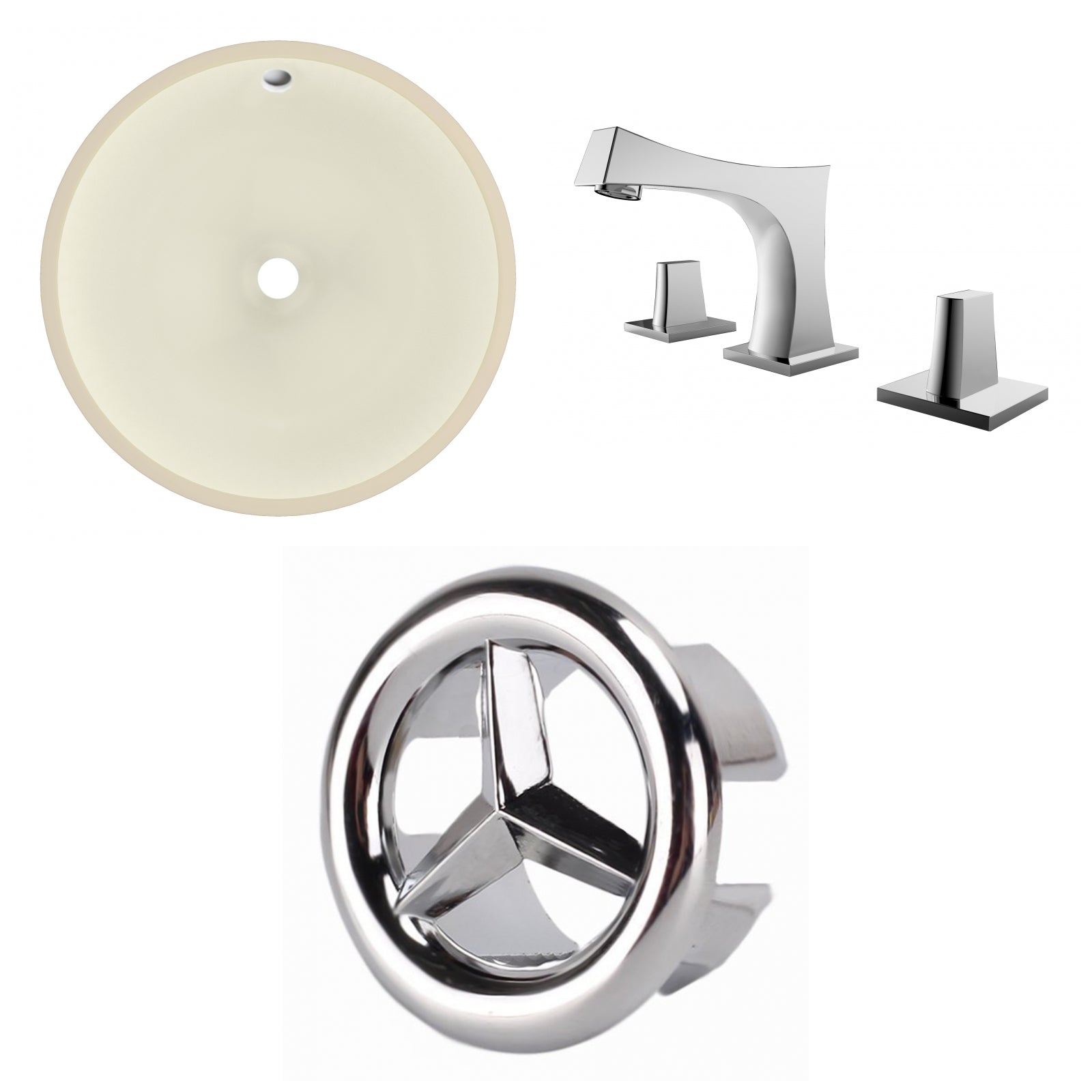 American Imaginations AI-26764 16" Biscuit Round Undermount Transitional Bathroom Undermount Sink Set