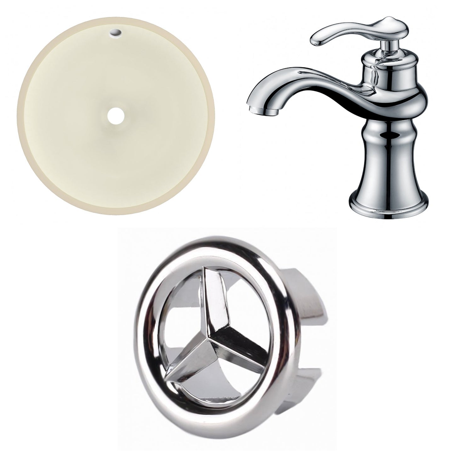 American Imaginations AI-26765 16" Biscuit Round Undermount Transitional Bathroom Undermount Sink Set