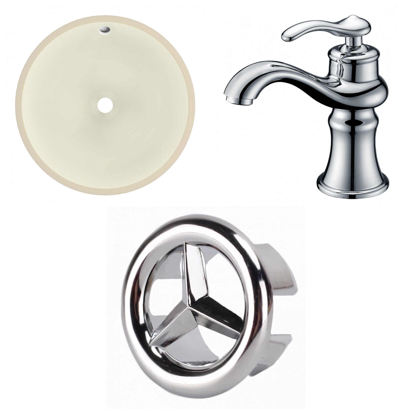 American Imaginations AI-26765 16" Biscuit Round Undermount Transitional Bathroom Undermount Sink Set