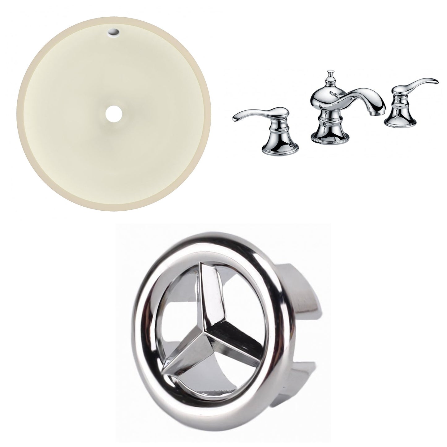 American Imaginations AI-26767 16" Biscuit Round Undermount Transitional Bathroom Undermount Sink Set