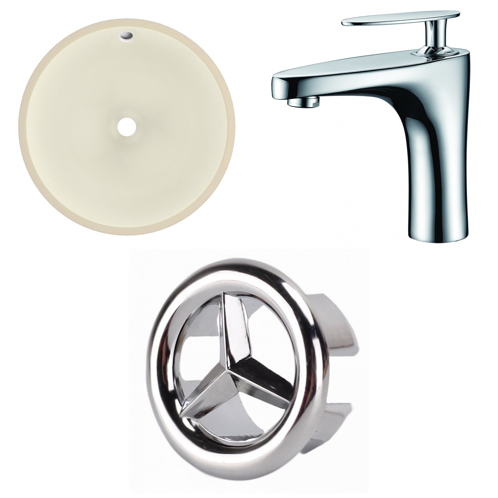 American Imaginations AI-26768 16" Biscuit Round Undermount Transitional Bathroom Undermount Sink Set