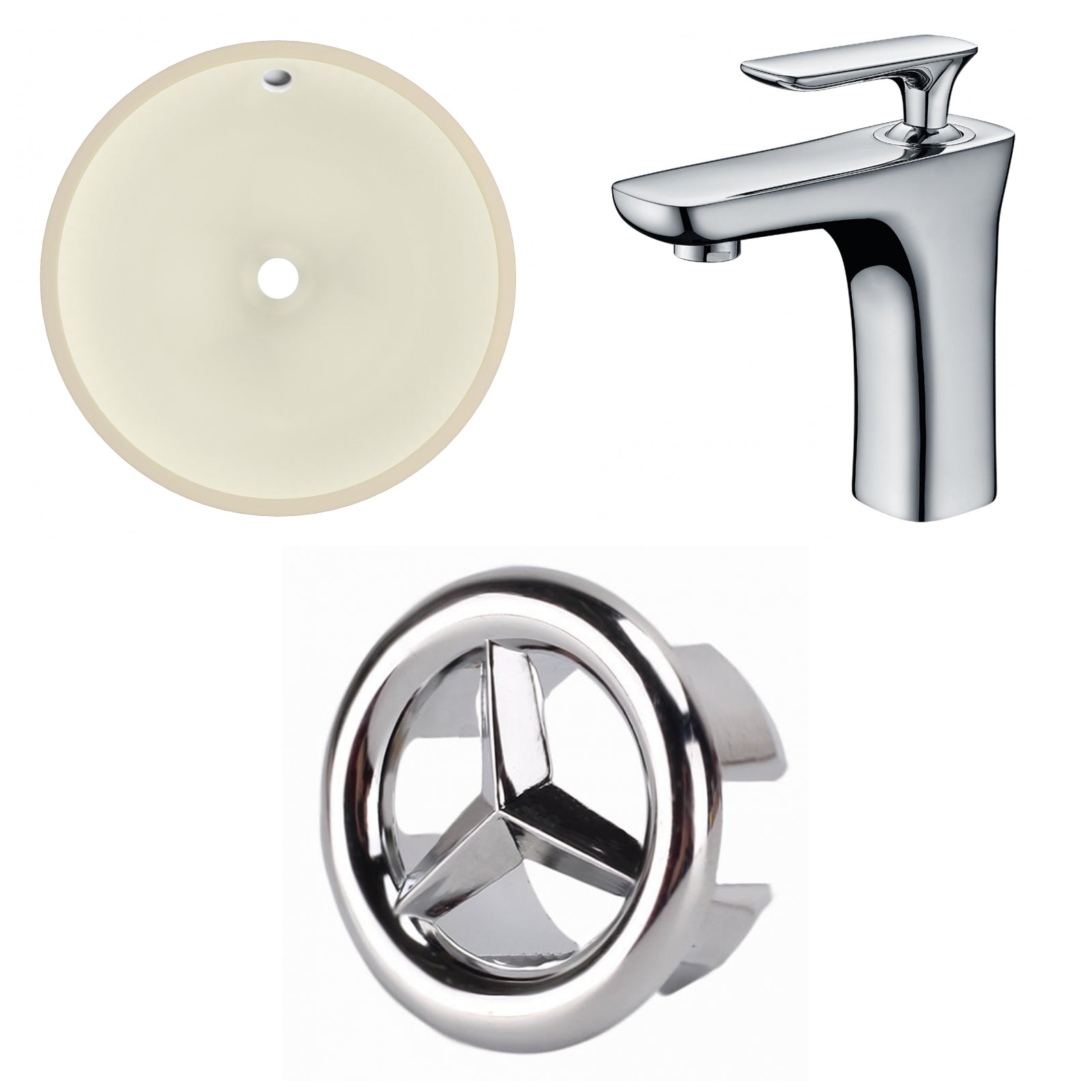 American Imaginations AI-26770 16" Biscuit Round Undermount Transitional Bathroom Undermount Sink Set