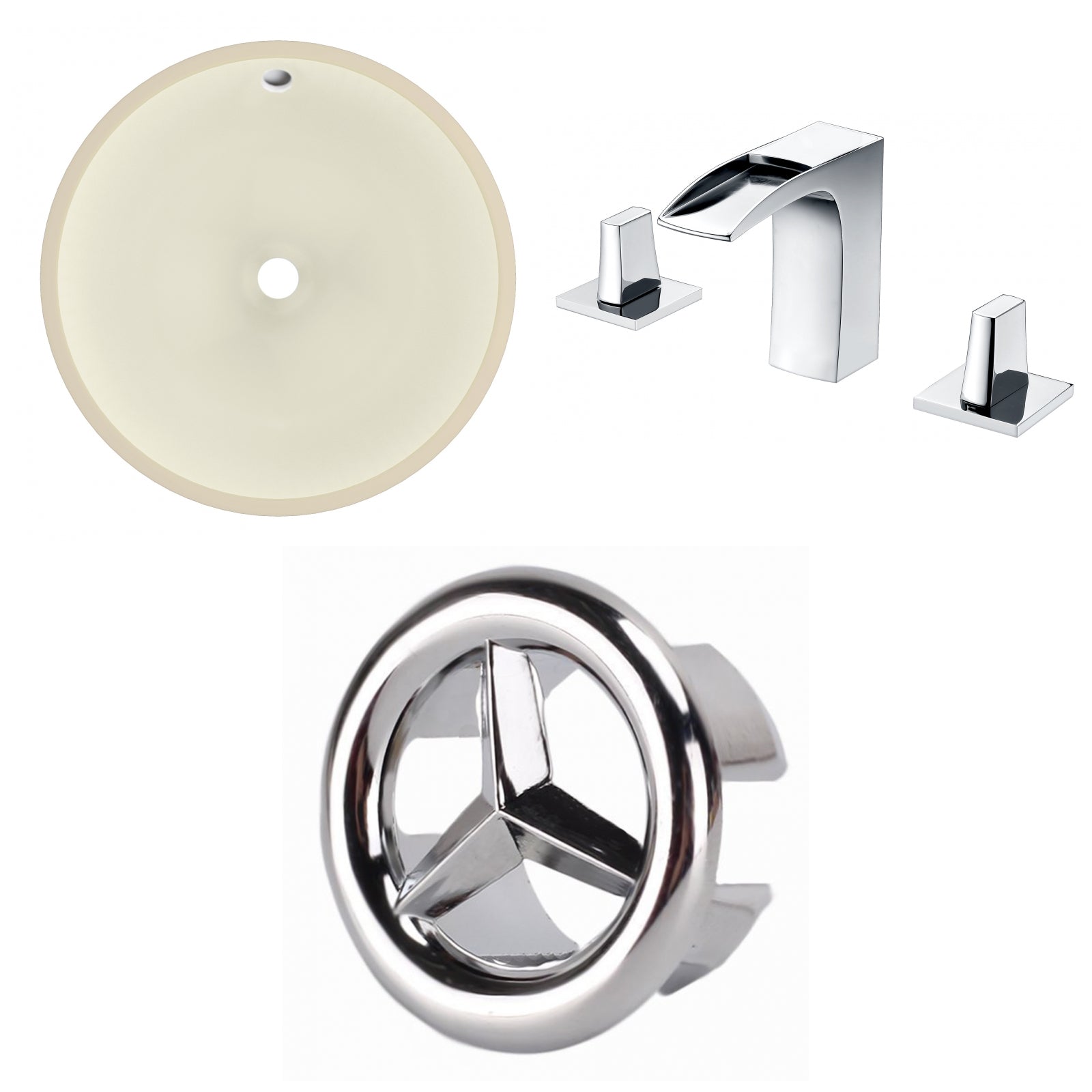 American Imaginations AI-26772 16" Biscuit Round Undermount Transitional Bathroom Undermount Sink Set