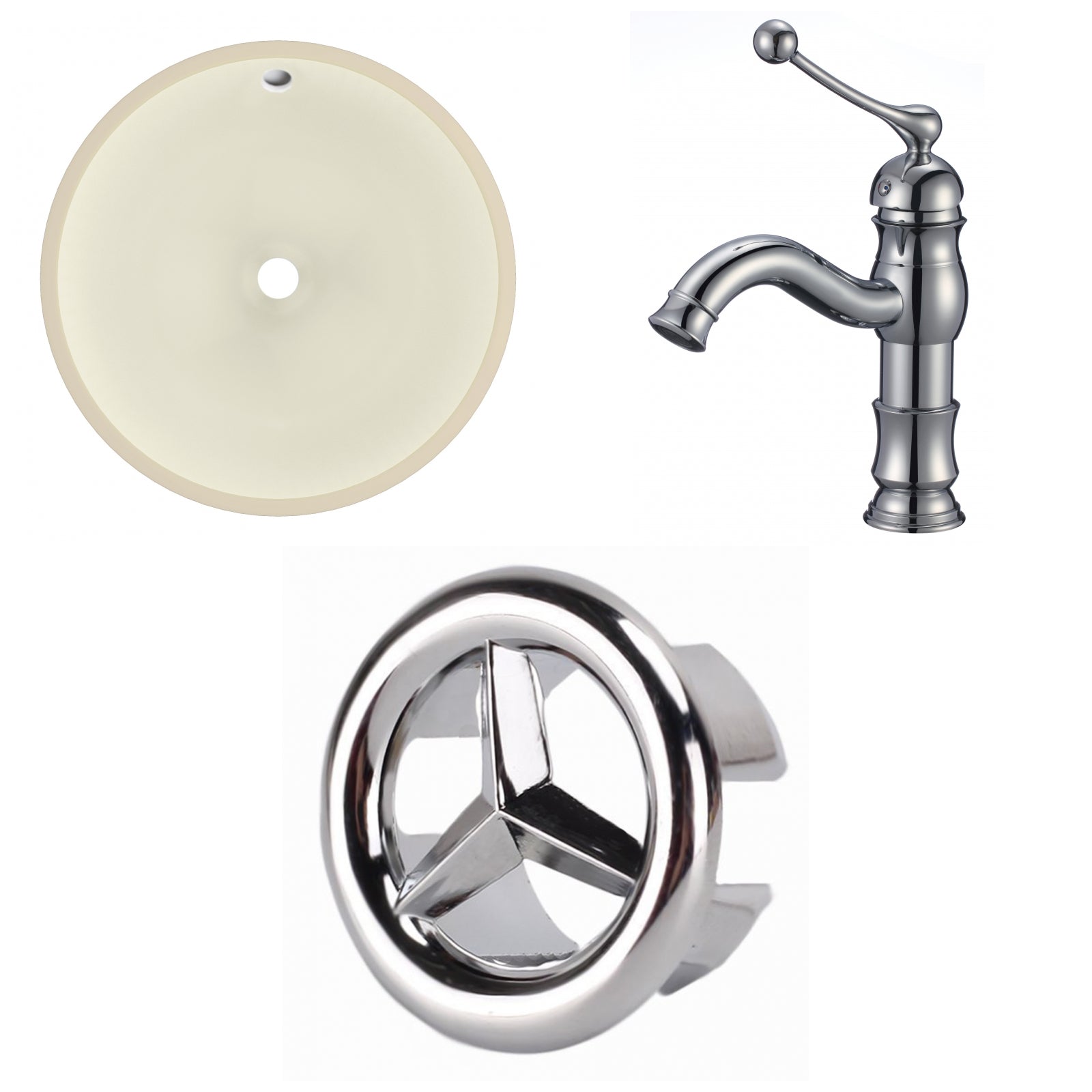 American Imaginations AI-26773 16" Biscuit Round Undermount Transitional Bathroom Undermount Sink Set