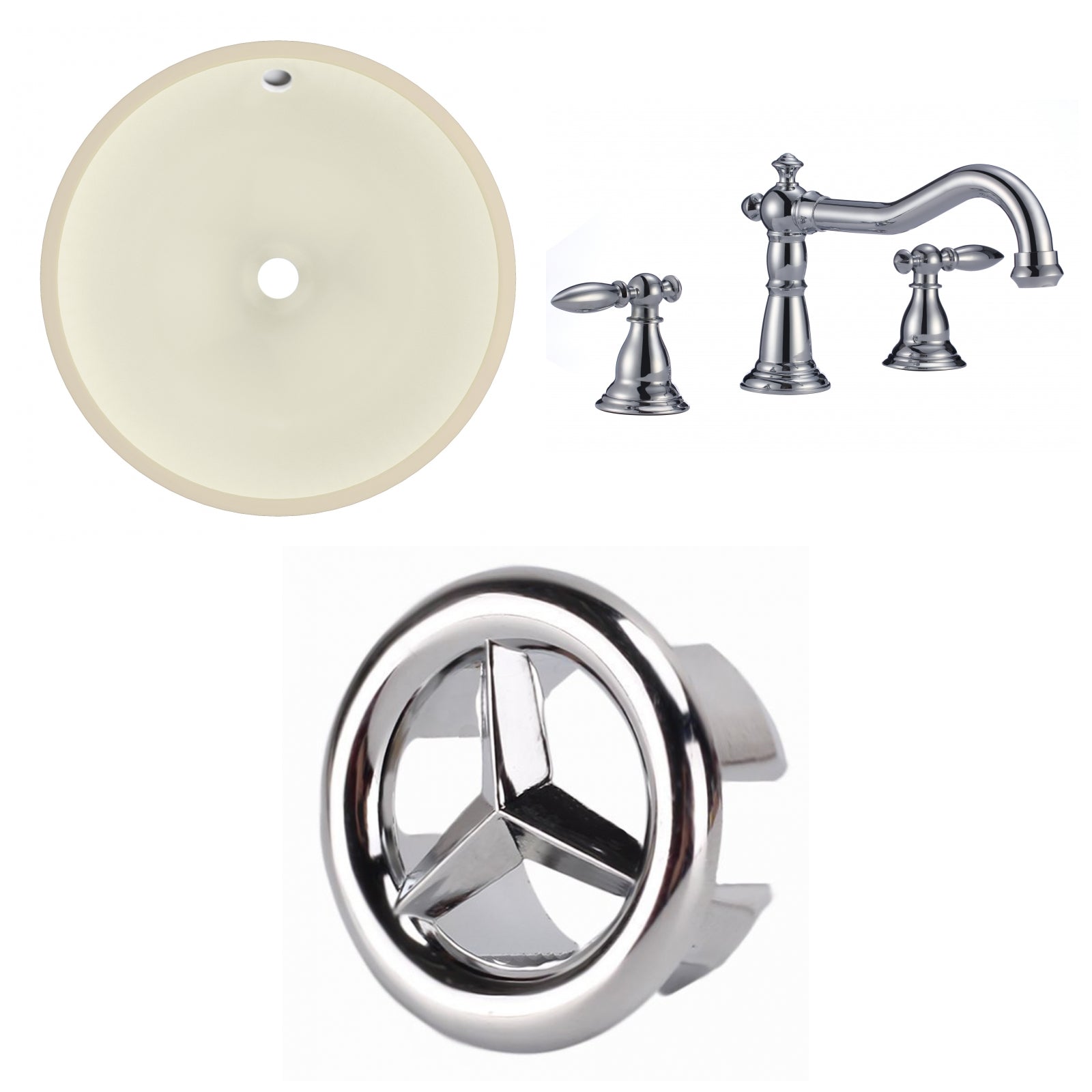American Imaginations AI-26775 16" Biscuit Round Undermount Transitional Bathroom Undermount Sink Set