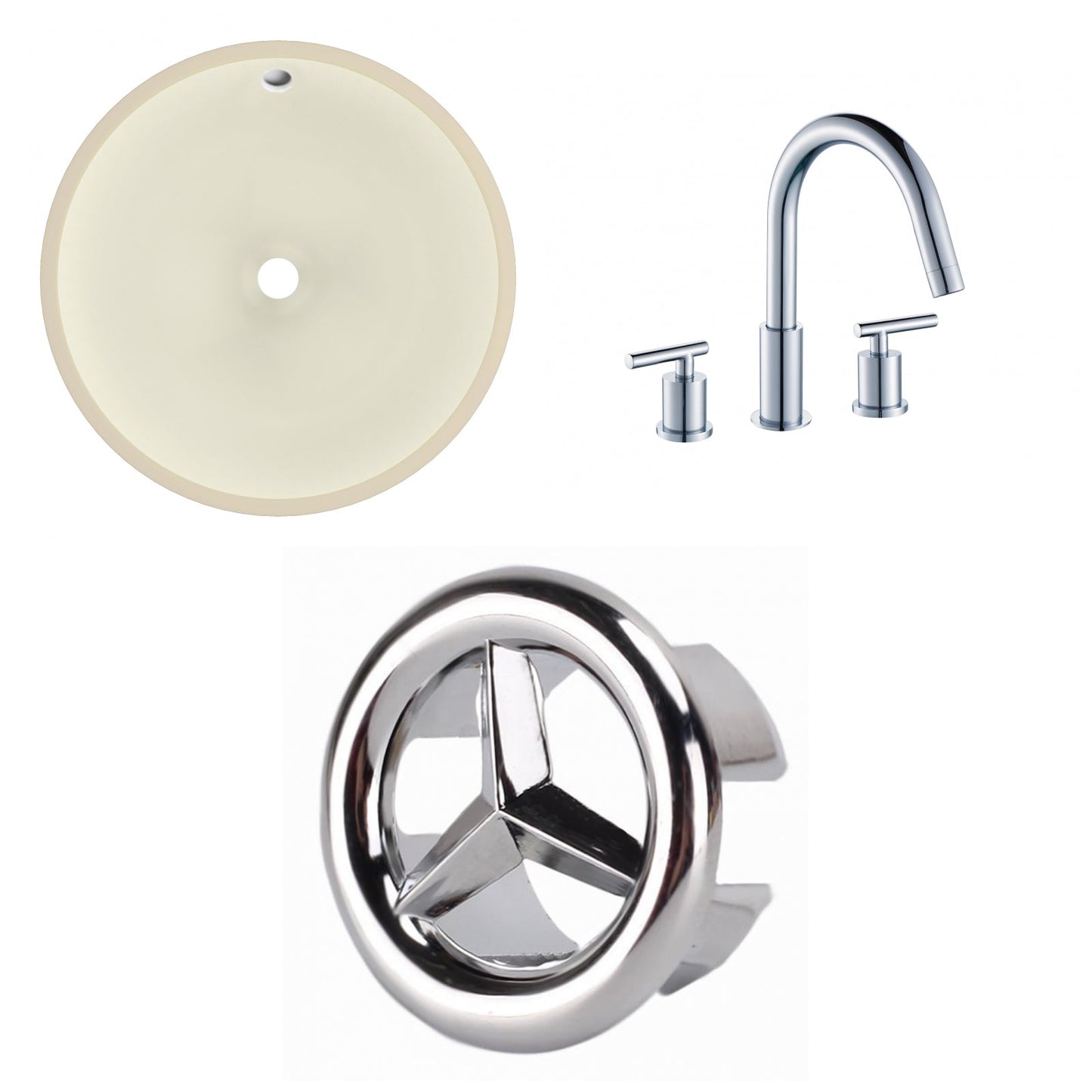 American Imaginations AI-26776 16" Biscuit Round Undermount Transitional Bathroom Undermount Sink Set
