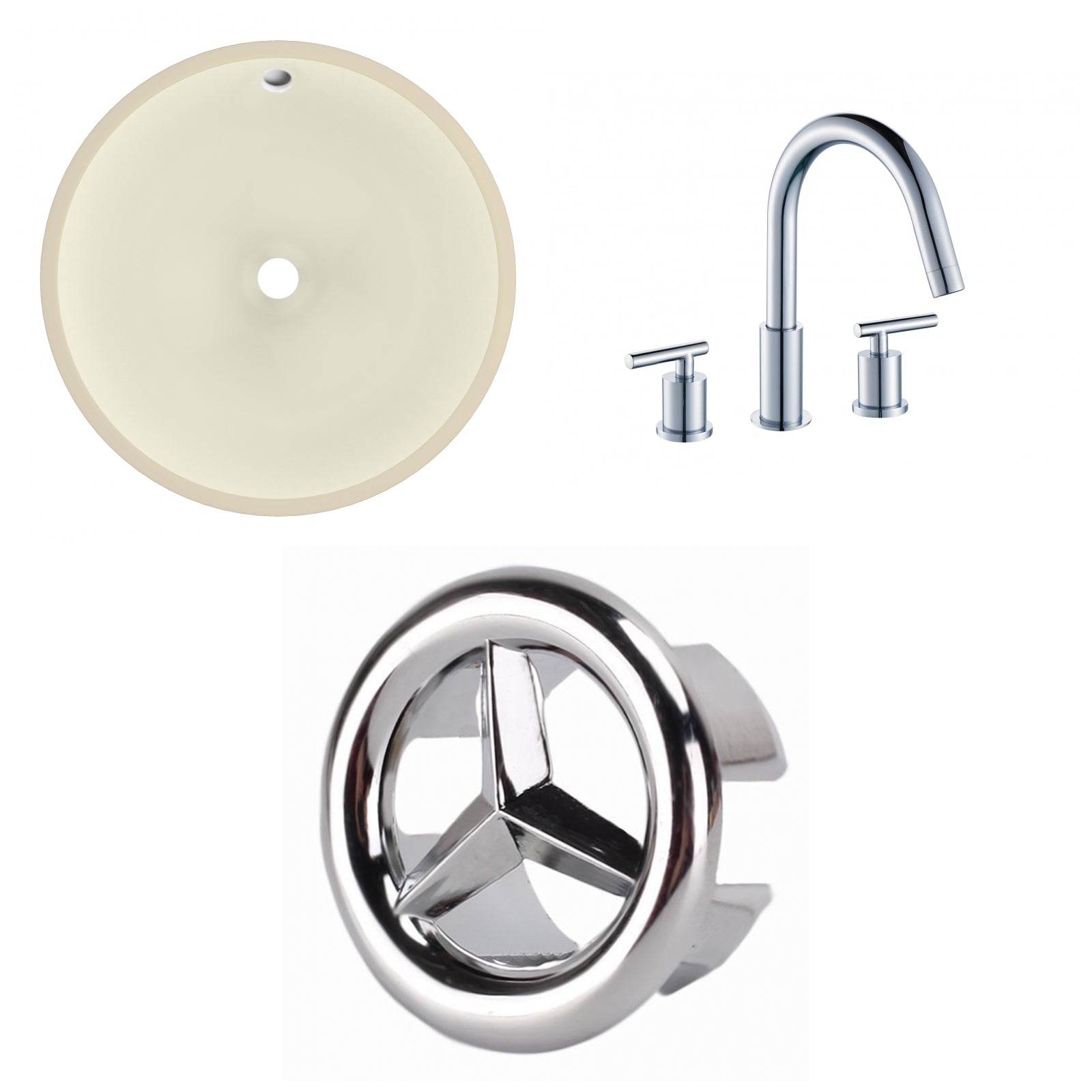 American Imaginations AI-26776 16" Biscuit Round Undermount Transitional Bathroom Undermount Sink Set
