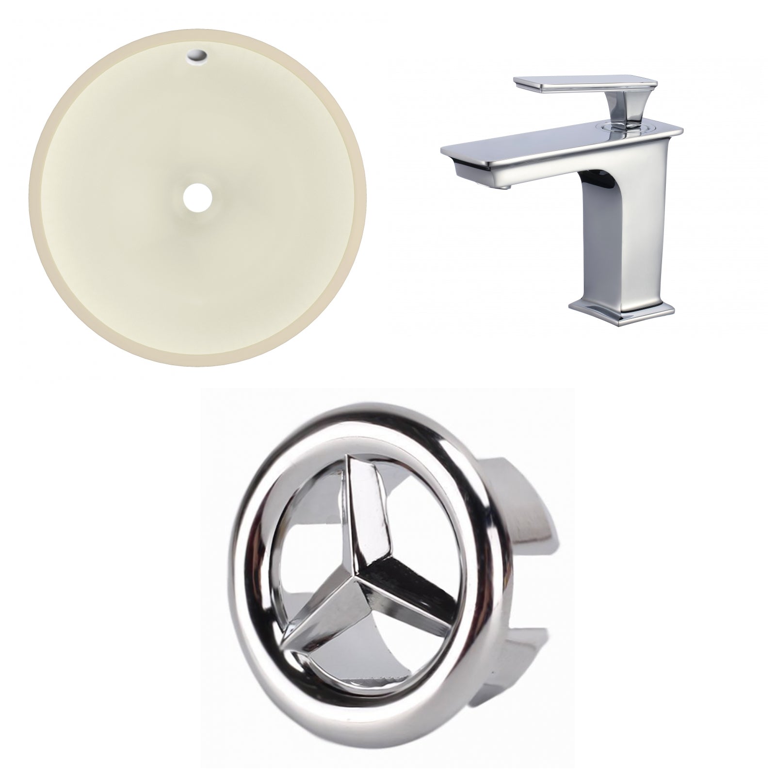 American Imaginations AI-26779 16" Biscuit Round Undermount Transitional Bathroom Undermount Sink Set