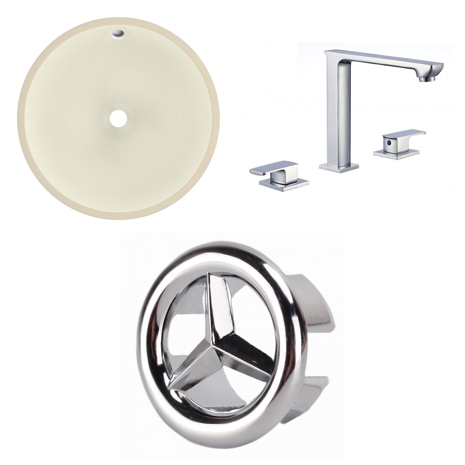 American Imaginations AI-26782 16" Biscuit Round Undermount Transitional Bathroom Undermount Sink Set
