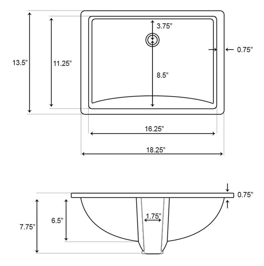 American Imaginations AI-26789 18" White Rectangular Undermount Transitional Bathroom Undermount Sink Set