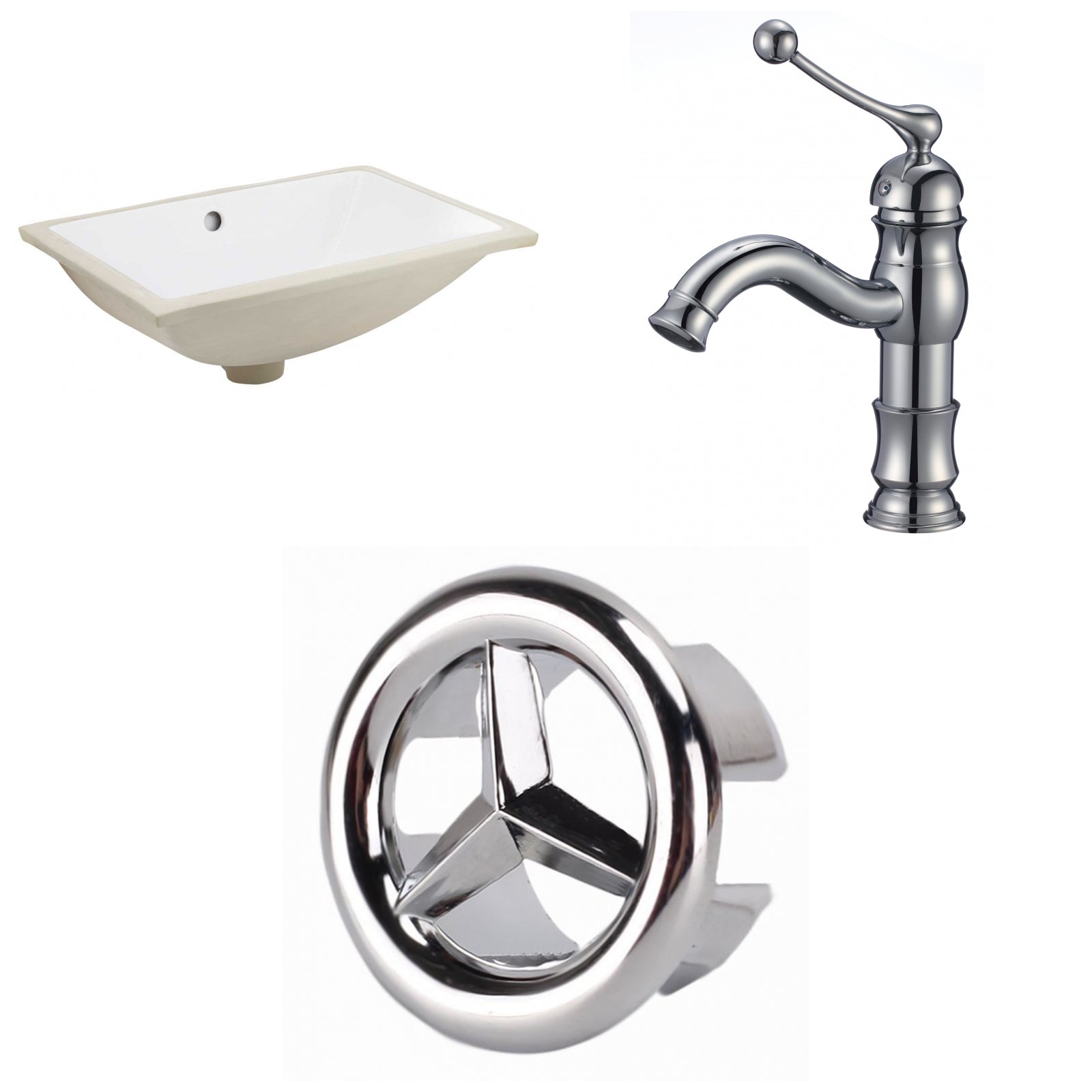 American Imaginations AI-26793 18" White Rectangular Undermount Transitional Bathroom Undermount Sink Set