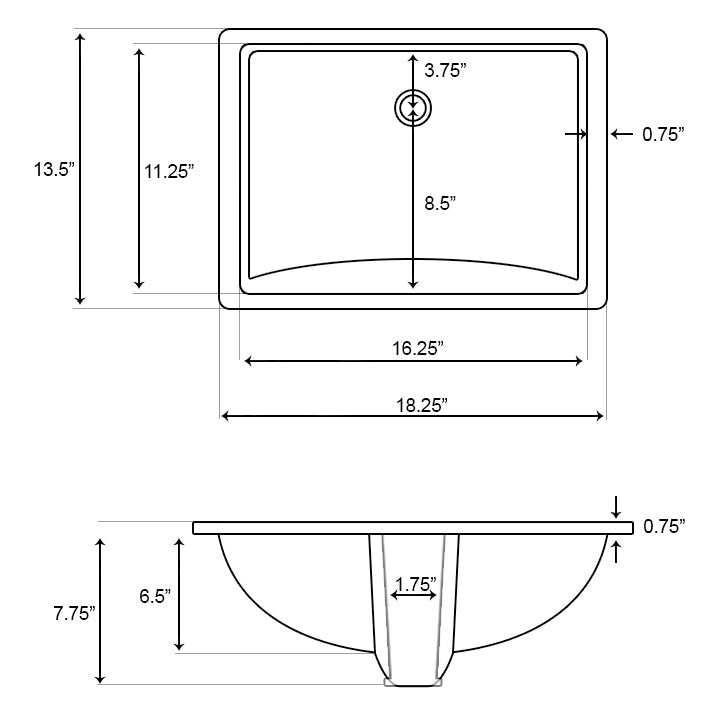 American Imaginations AI-26805 18" Biscuit Rectangular Undermount Transitional Bathroom Undermount Sink Set