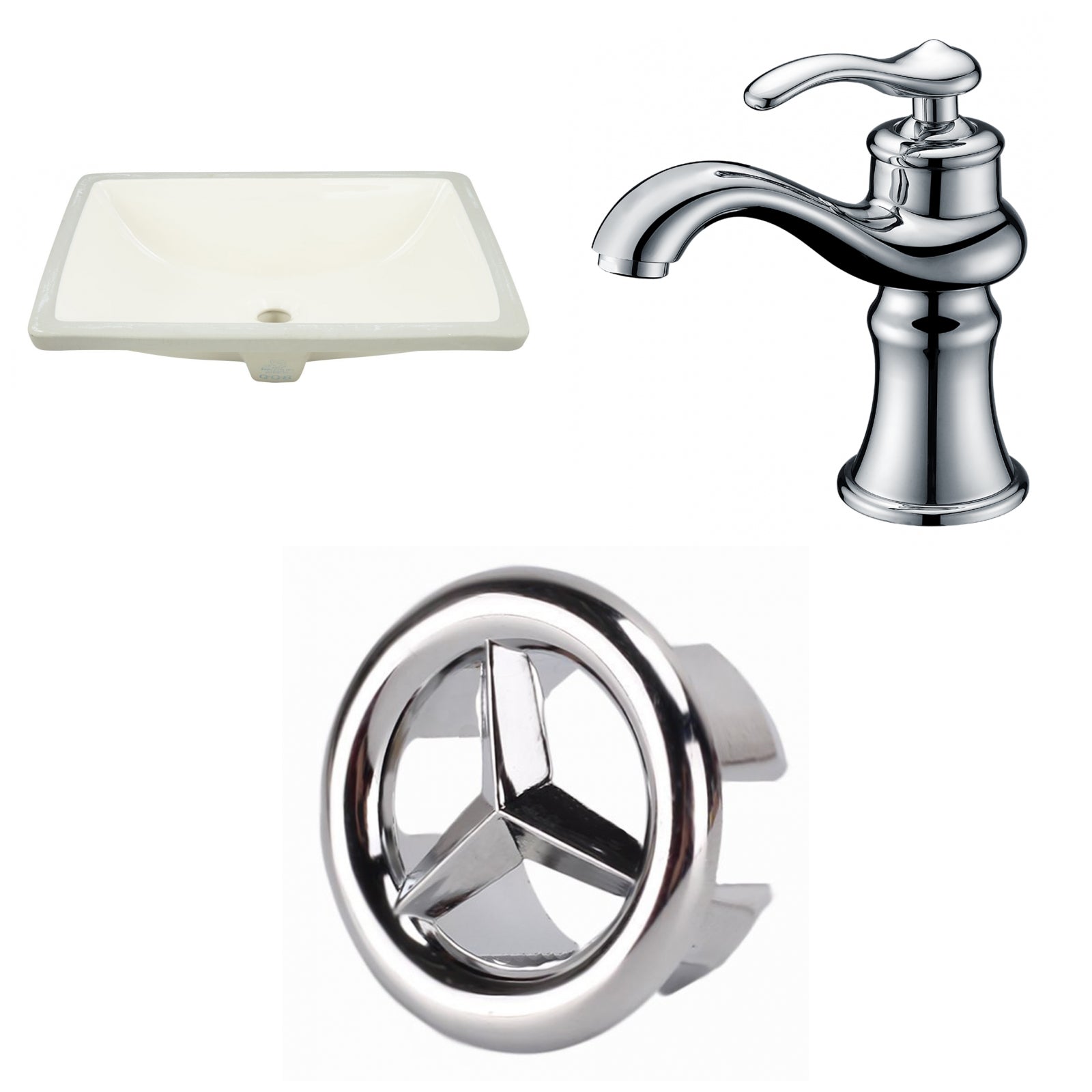 American Imaginations AI-26805 18" Biscuit Rectangular Undermount Transitional Bathroom Undermount Sink Set