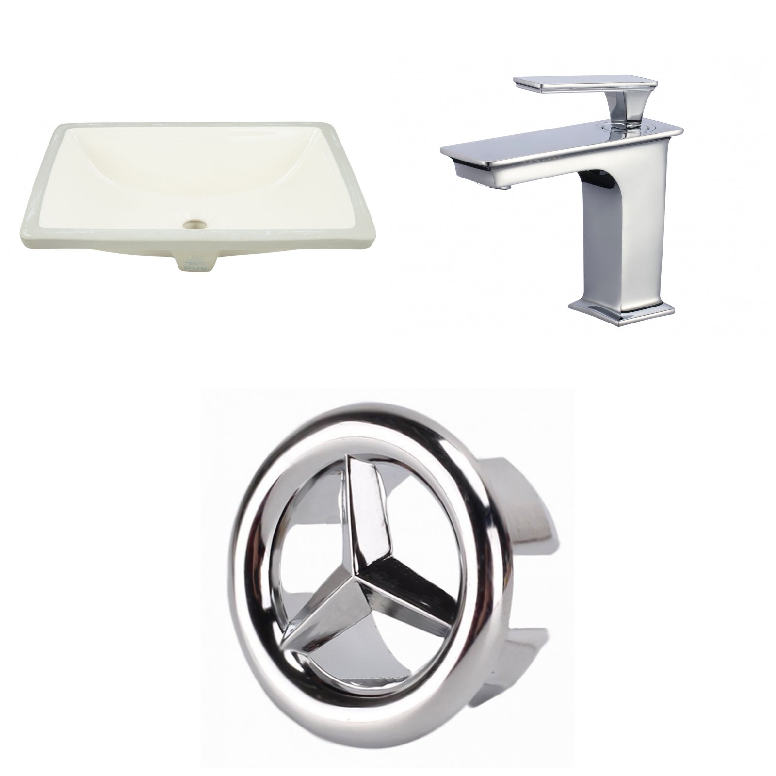 American Imaginations AI-26819 18" Biscuit Rectangular Undermount Transitional Bathroom Undermount Sink Set