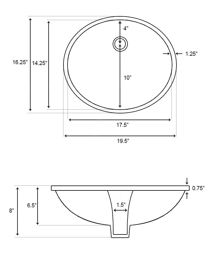 American Imaginations AI-26823 20" White Oval Undermount Transitional Bathroom Undermount Sink Set