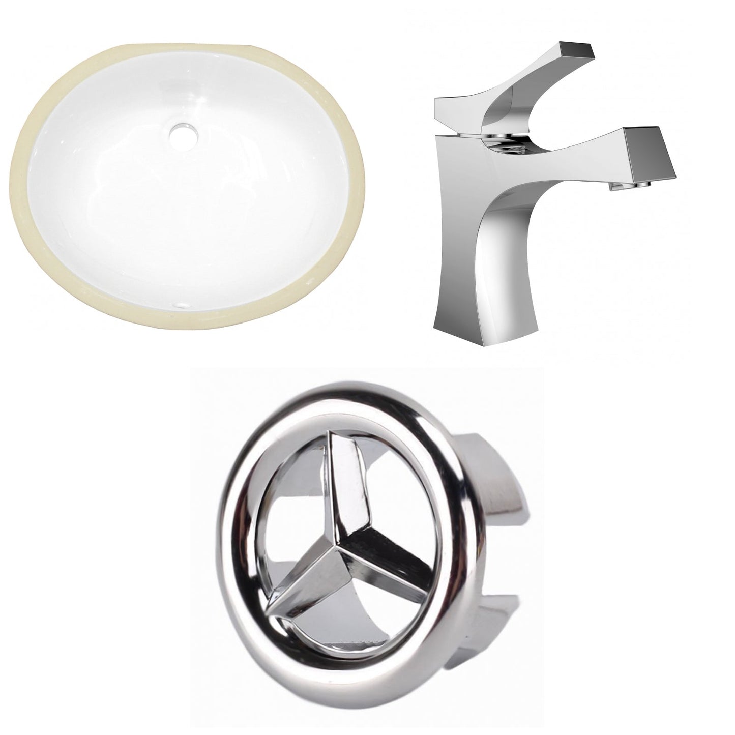 American Imaginations AI-26823 20" White Oval Undermount Transitional Bathroom Undermount Sink Set