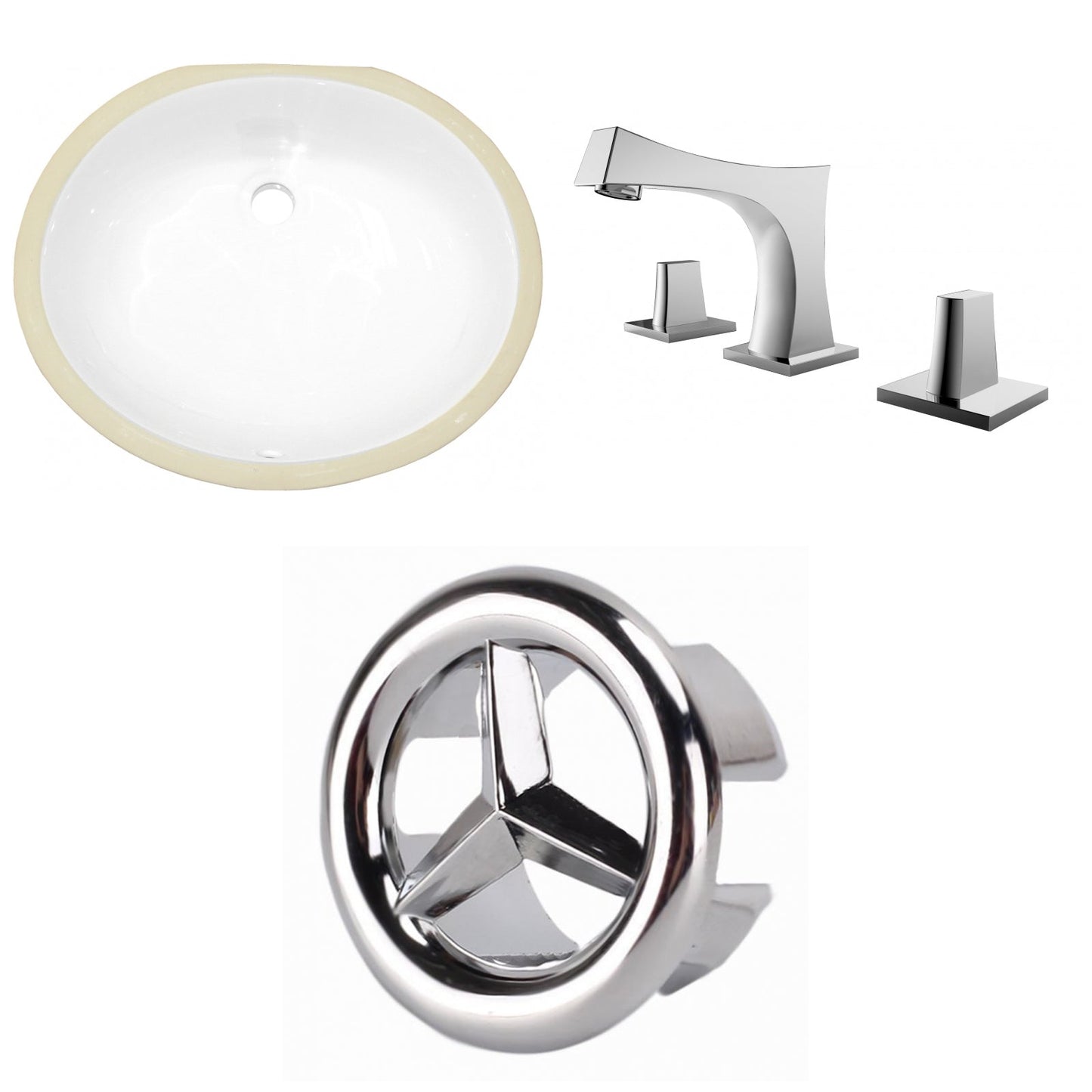 American Imaginations AI-26824 20" White Oval Undermount Transitional Bathroom Undermount Sink Set