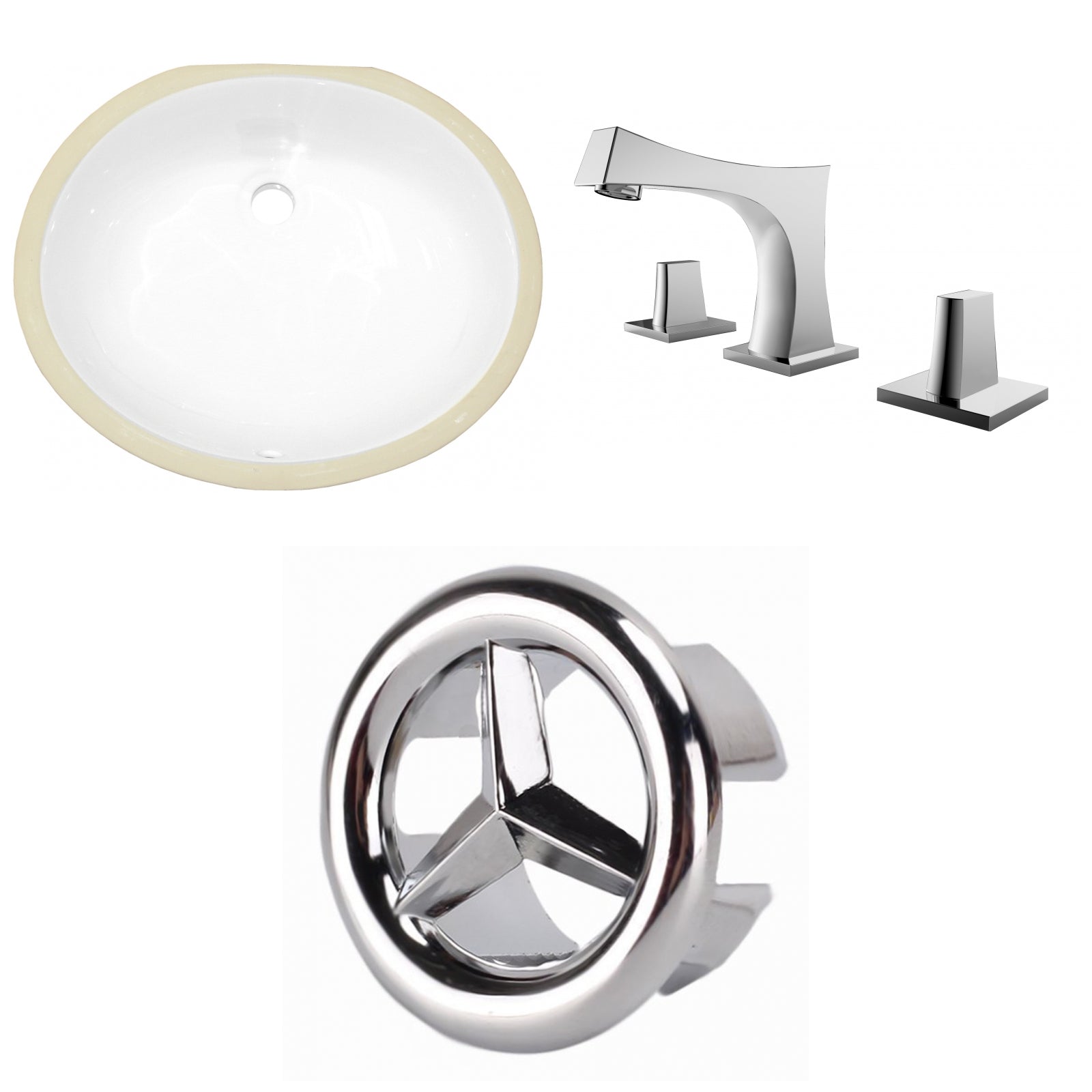 American Imaginations AI-26824 20" White Oval Undermount Transitional Bathroom Undermount Sink Set