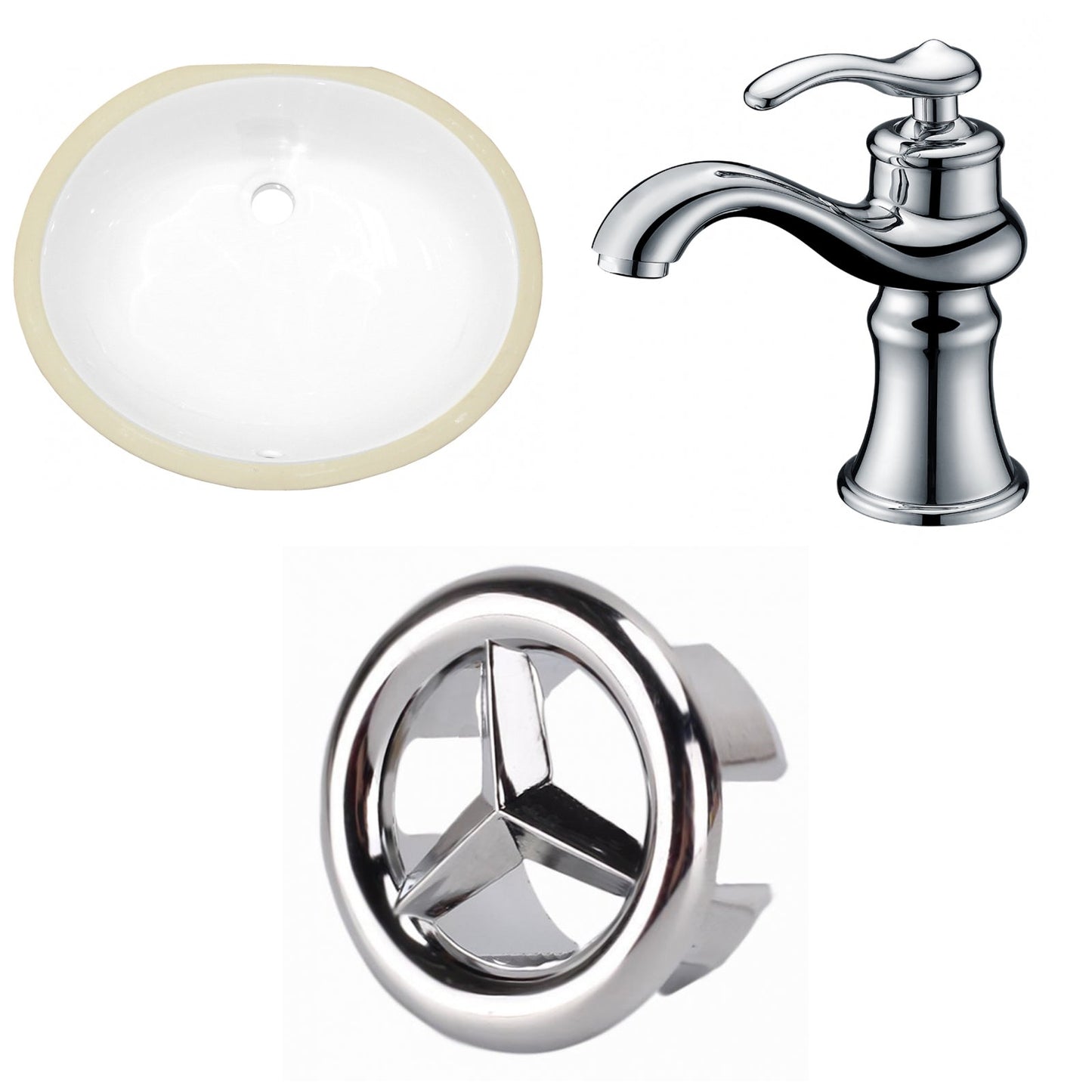 American Imaginations AI-26825 20" White Oval Undermount Transitional Bathroom Undermount Sink Set