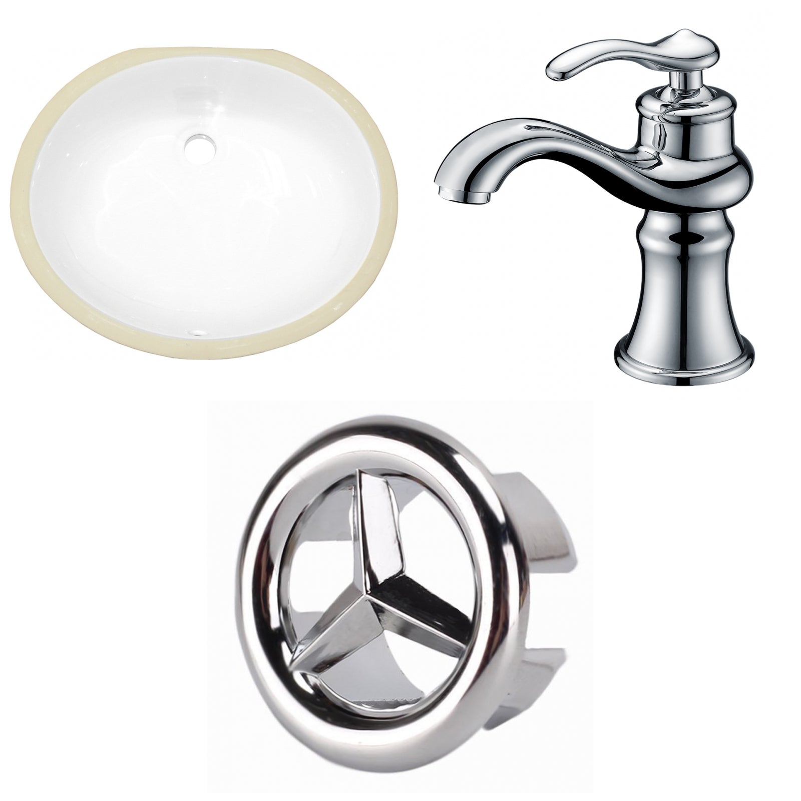 American Imaginations AI-26825 20" White Oval Undermount Transitional Bathroom Undermount Sink Set