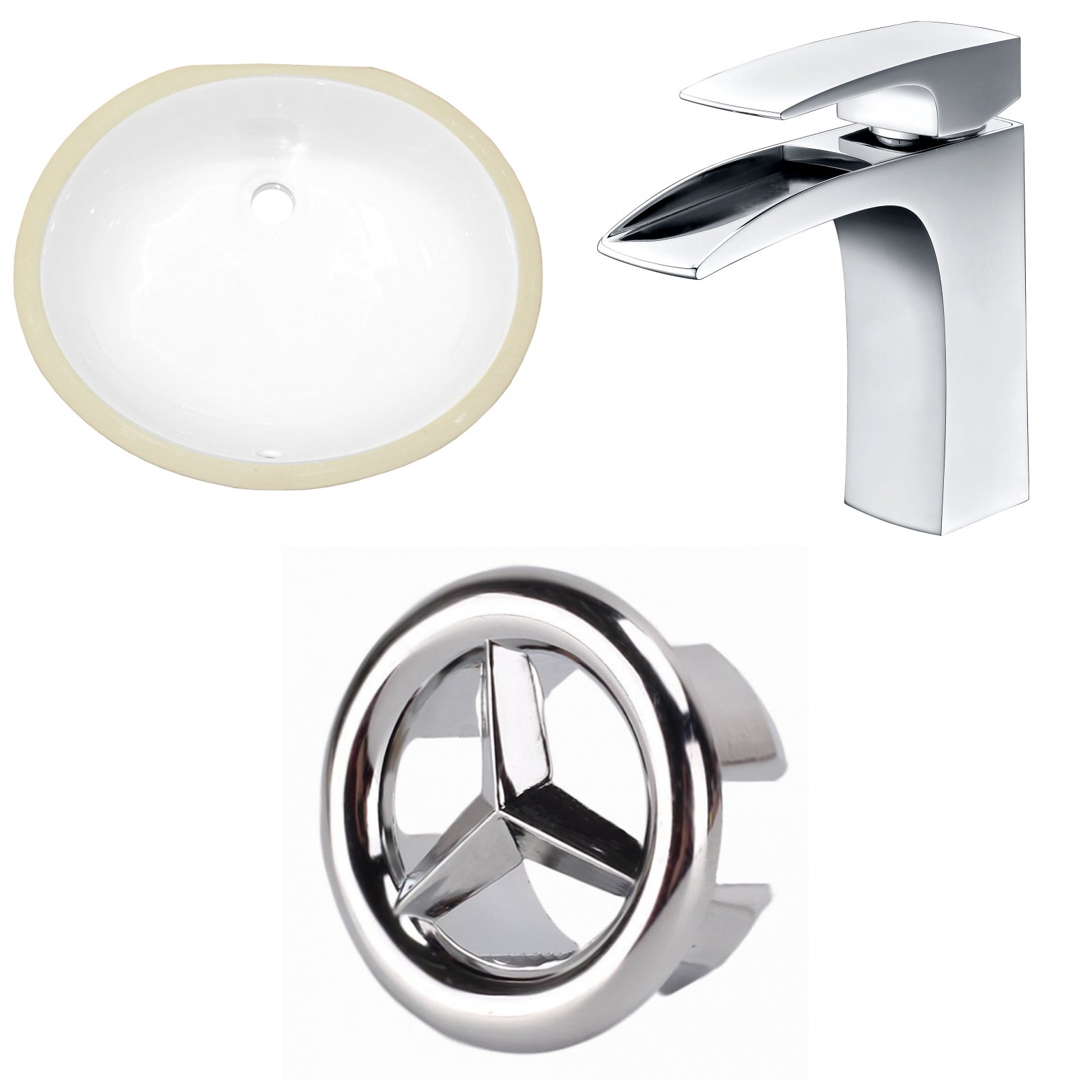 American Imaginations AI-26831 20" White Oval Undermount Transitional Bathroom Undermount Sink Set