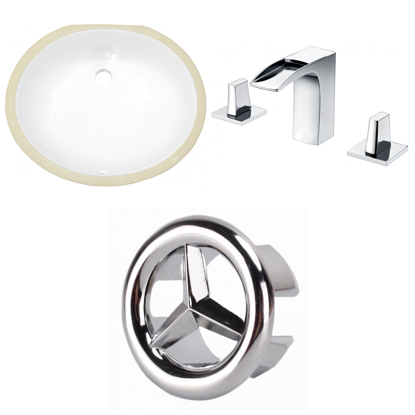 American Imaginations AI-26832 20" White Oval Undermount Transitional Bathroom Undermount Sink Set