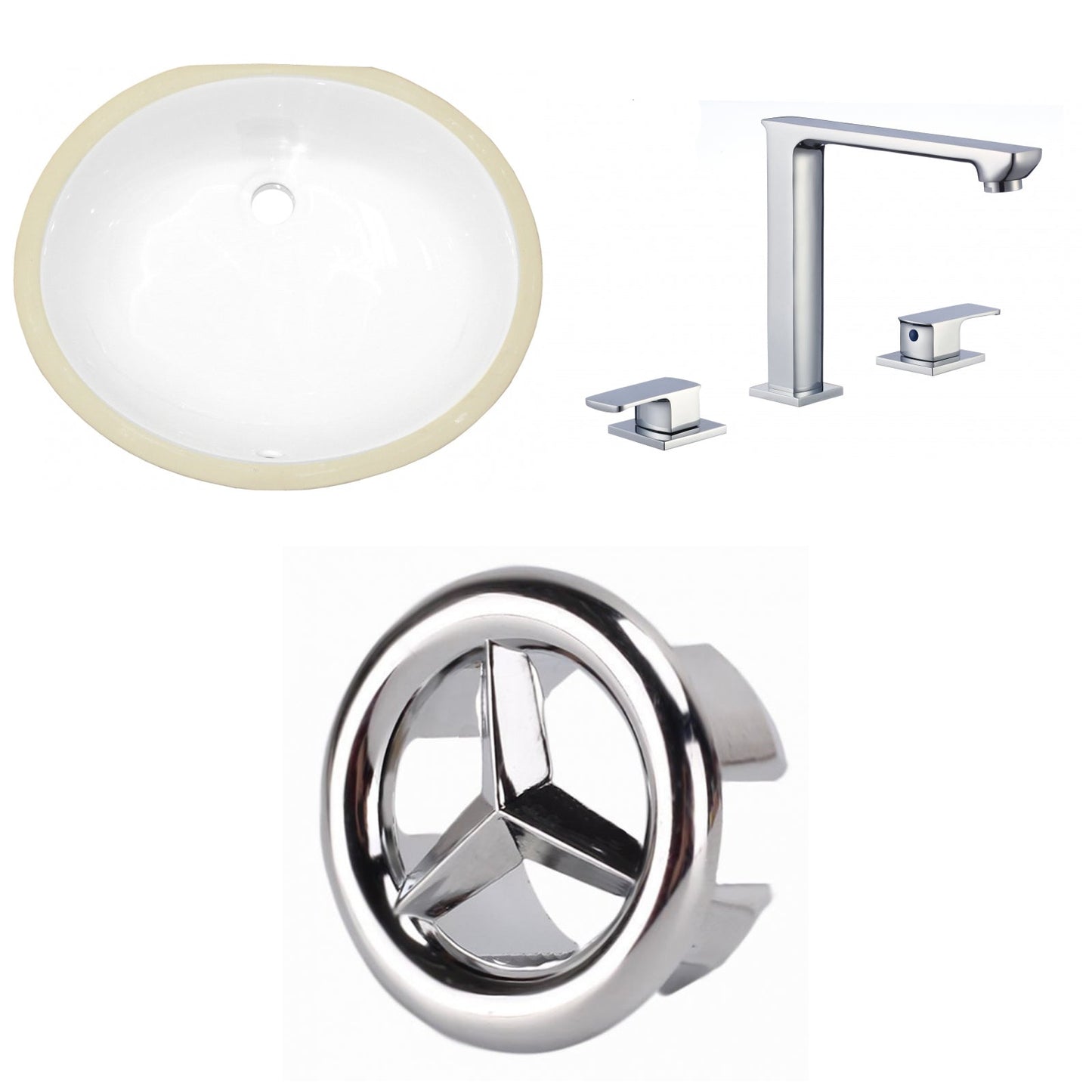 American Imaginations AI-26842 20" White Oval Undermount Transitional Bathroom Undermount Sink Set