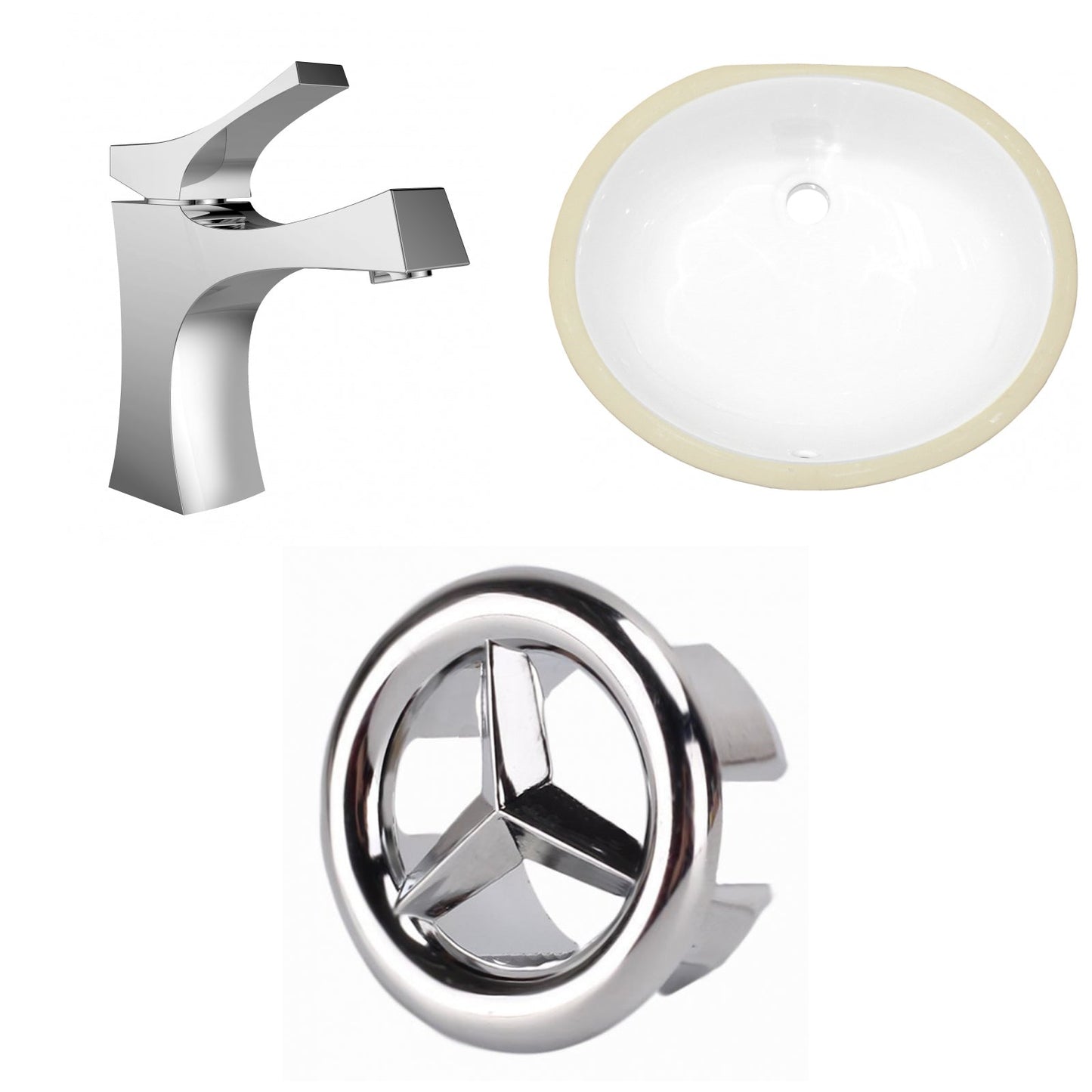 American Imaginations AI-26923 18" White Oval Undermount Transitional Bathroom Undermount Sink Set