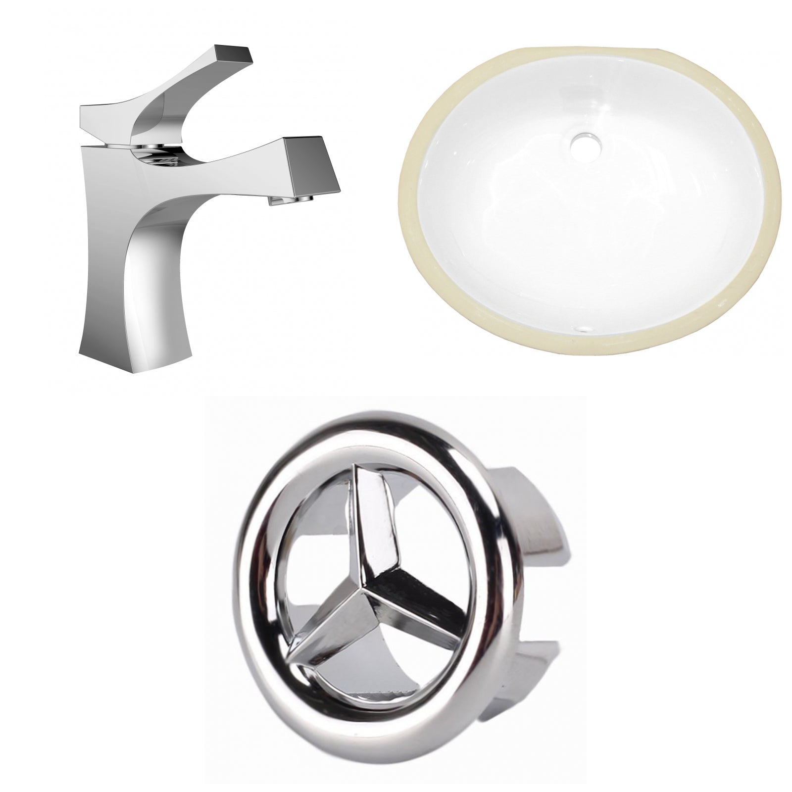 American Imaginations AI-26923 18" White Oval Undermount Transitional Bathroom Undermount Sink Set