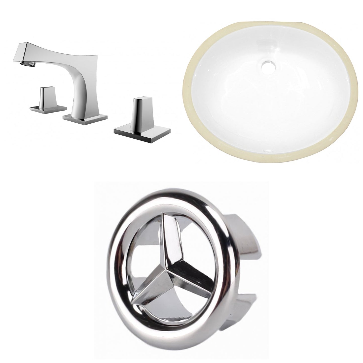 American Imaginations AI-26924 18" White Oval Undermount Transitional Bathroom Undermount Sink Set