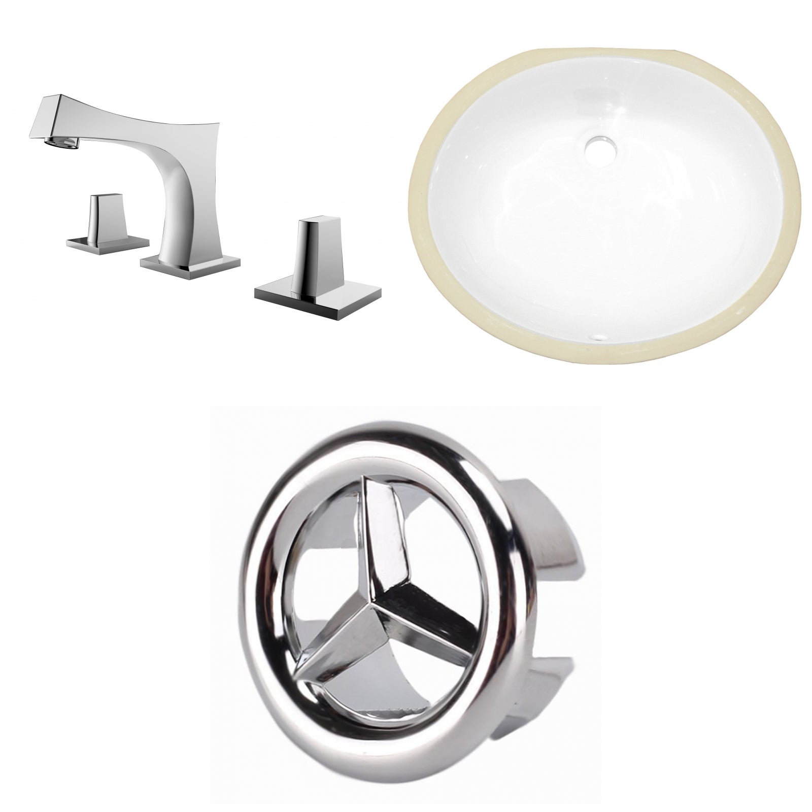 American Imaginations AI-26924 18" White Oval Undermount Transitional Bathroom Undermount Sink Set