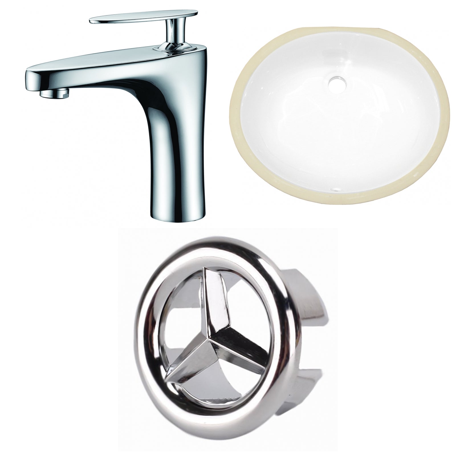 American Imaginations AI-26928 18" White Oval Undermount Transitional Bathroom Undermount Sink Set