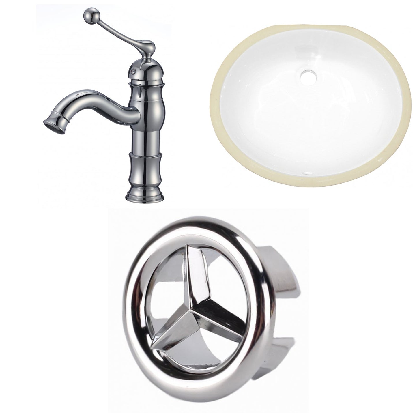 American Imaginations AI-26933 18" White Oval Undermount Transitional Bathroom Undermount Sink Set