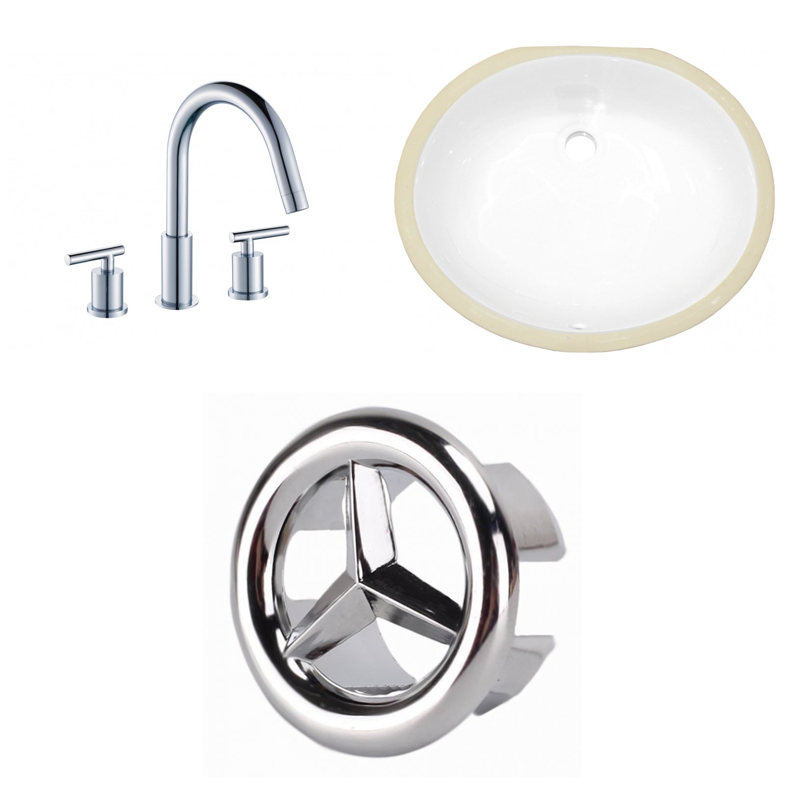 American Imaginations AI-26936 18" White Oval Undermount Transitional Bathroom Undermount Sink Set
