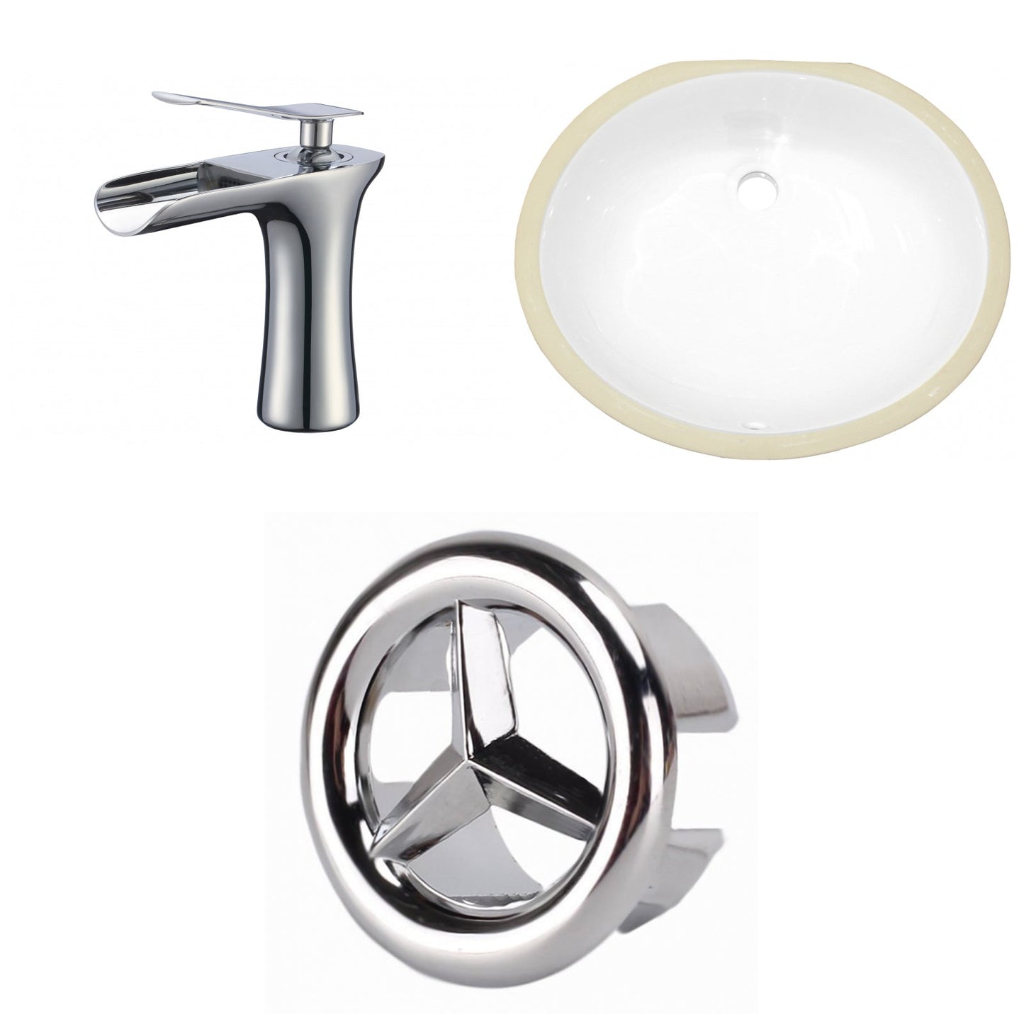 American Imaginations AI-26937 18" White Oval Undermount Transitional Bathroom Undermount Sink Set