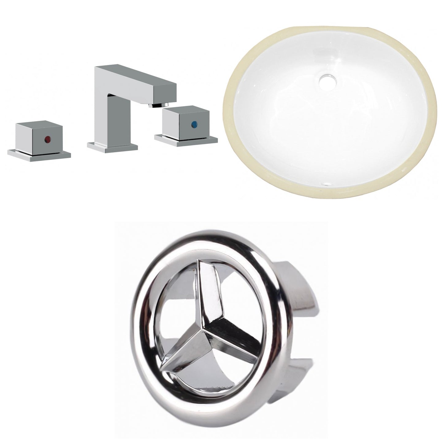 American Imaginations AI-26941 18" White Oval Undermount Transitional Bathroom Undermount Sink Set