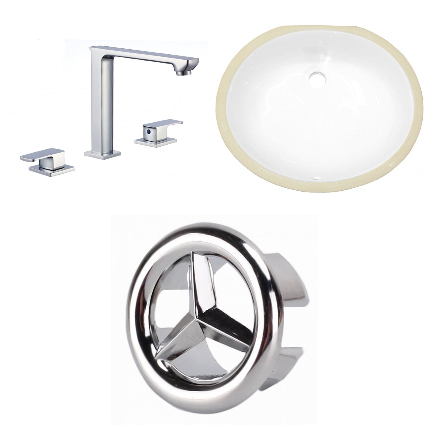 American Imaginations AI-26942 18" White Oval Undermount Transitional Bathroom Undermount Sink Set