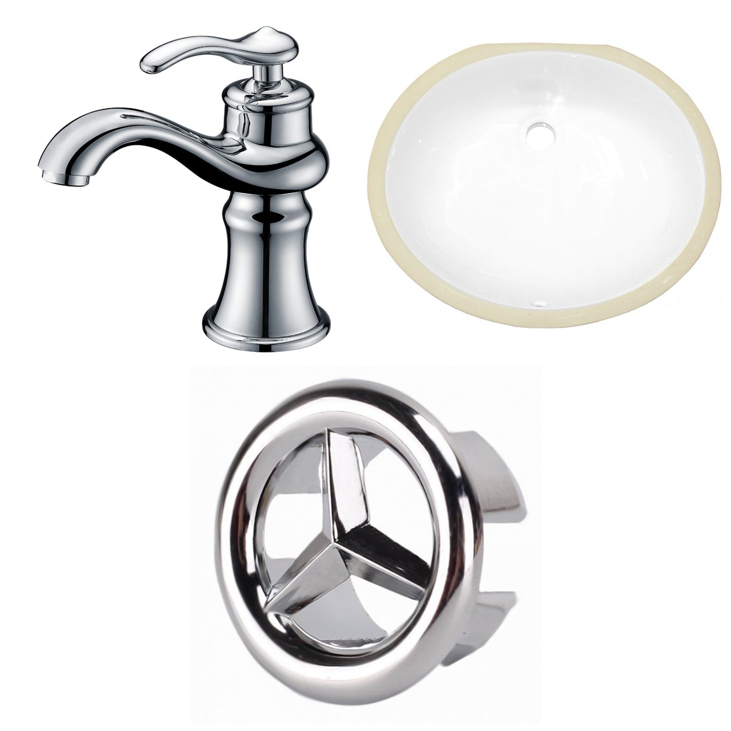 American Imaginations AI-26945 17" White Oval Undermount Transitional Bathroom Undermount Sink Set
