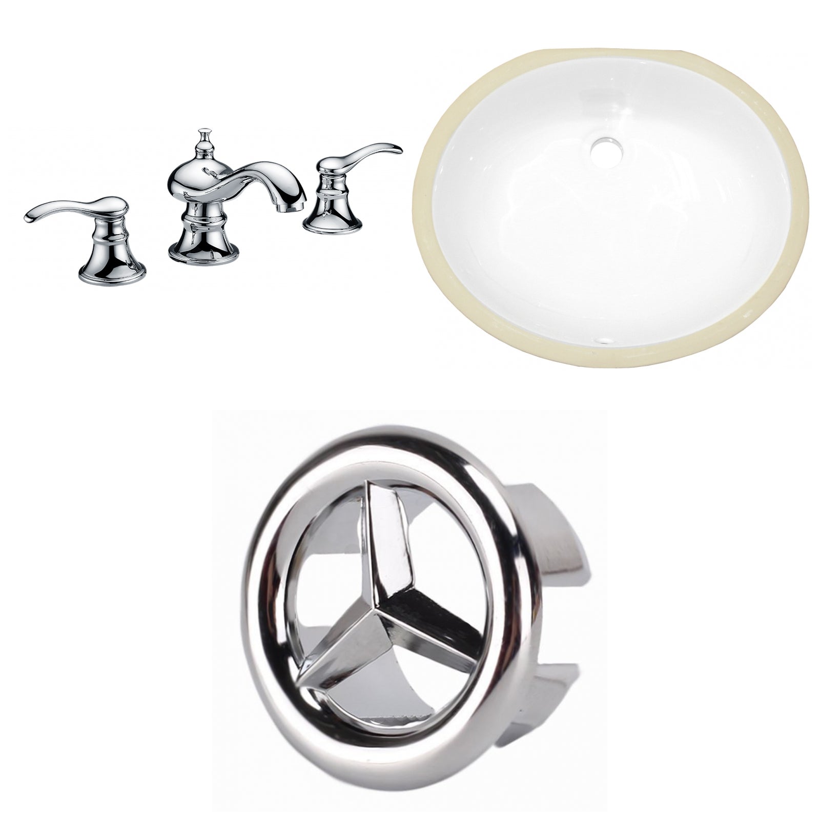American Imaginations AI-26947 17" White Oval Undermount Transitional Bathroom Undermount Sink Set