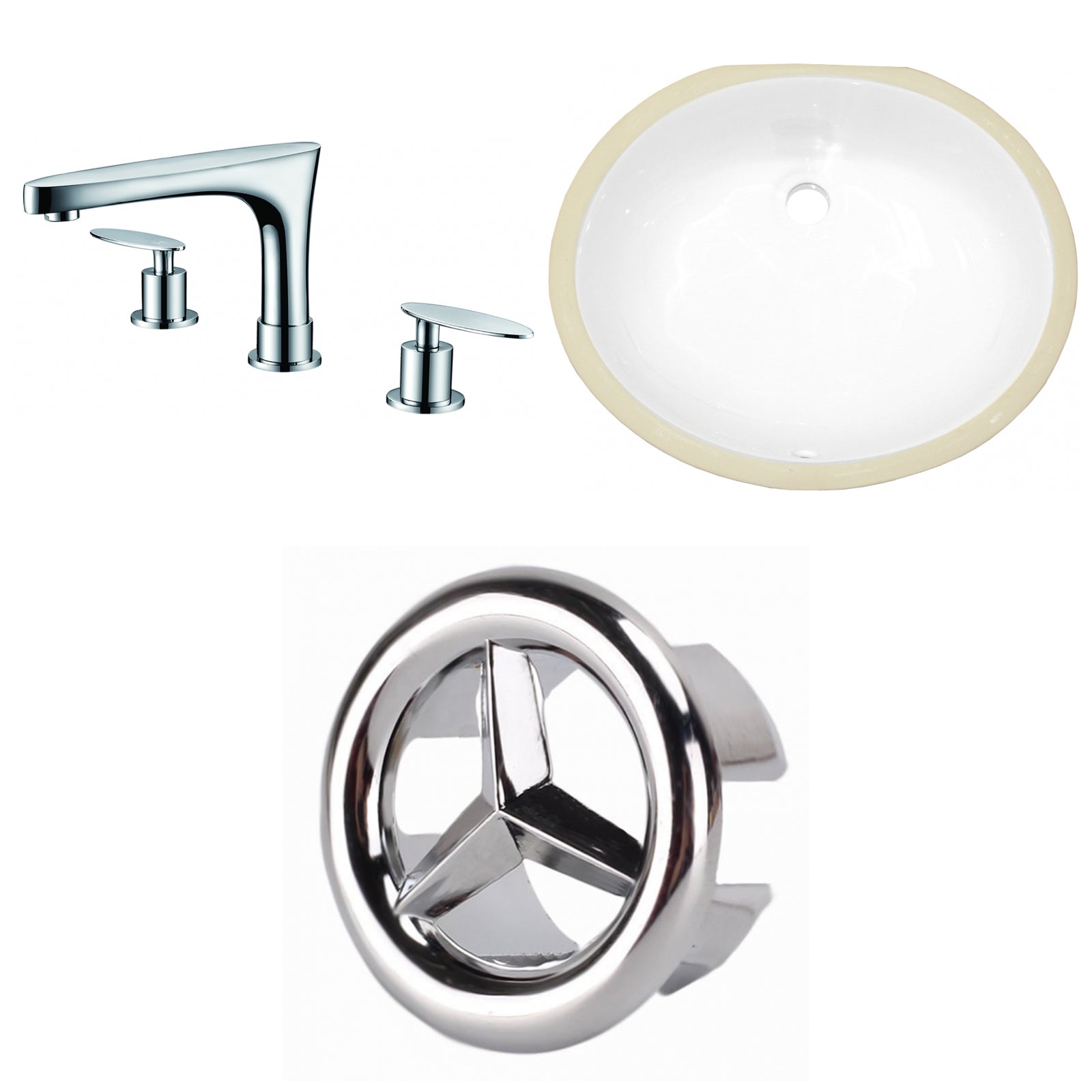 American Imaginations AI-26949 17" White Oval Undermount Transitional Bathroom Undermount Sink Set