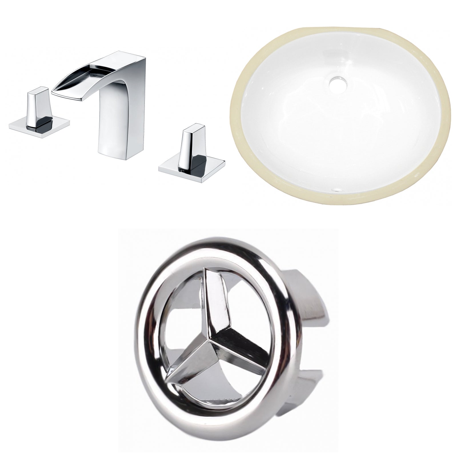 American Imaginations AI-26952 17" White Oval Undermount Transitional Bathroom Undermount Sink Set
