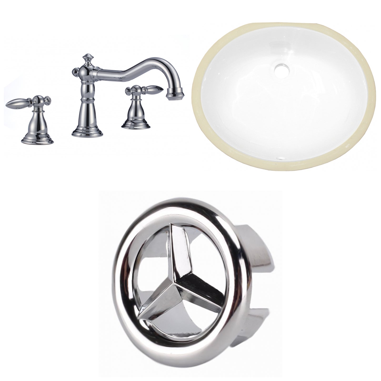 American Imaginations AI-26955 17" White Oval Undermount Transitional Bathroom Undermount Sink Set