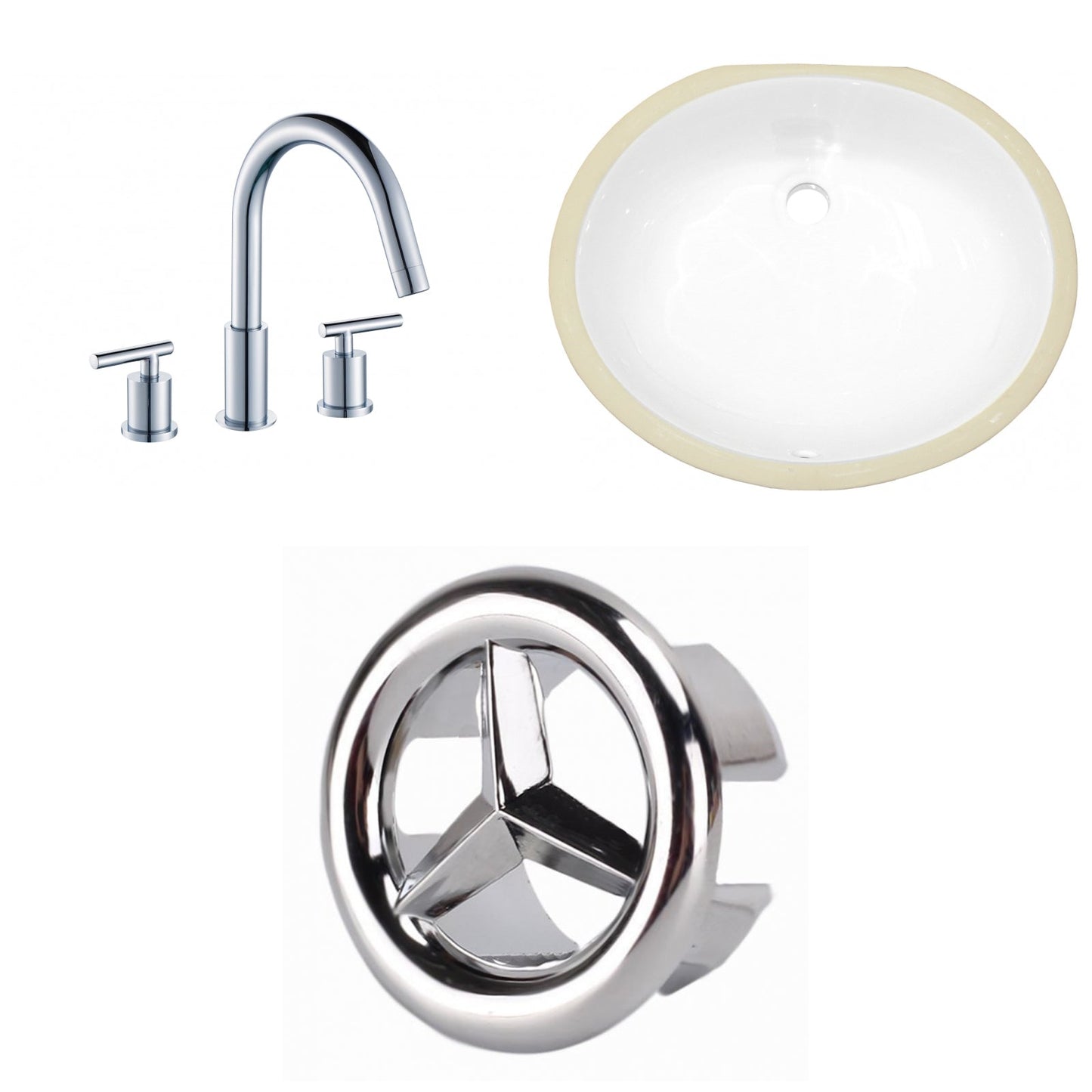 American Imaginations AI-26956 17" White Oval Undermount Transitional Bathroom Undermount Sink Set