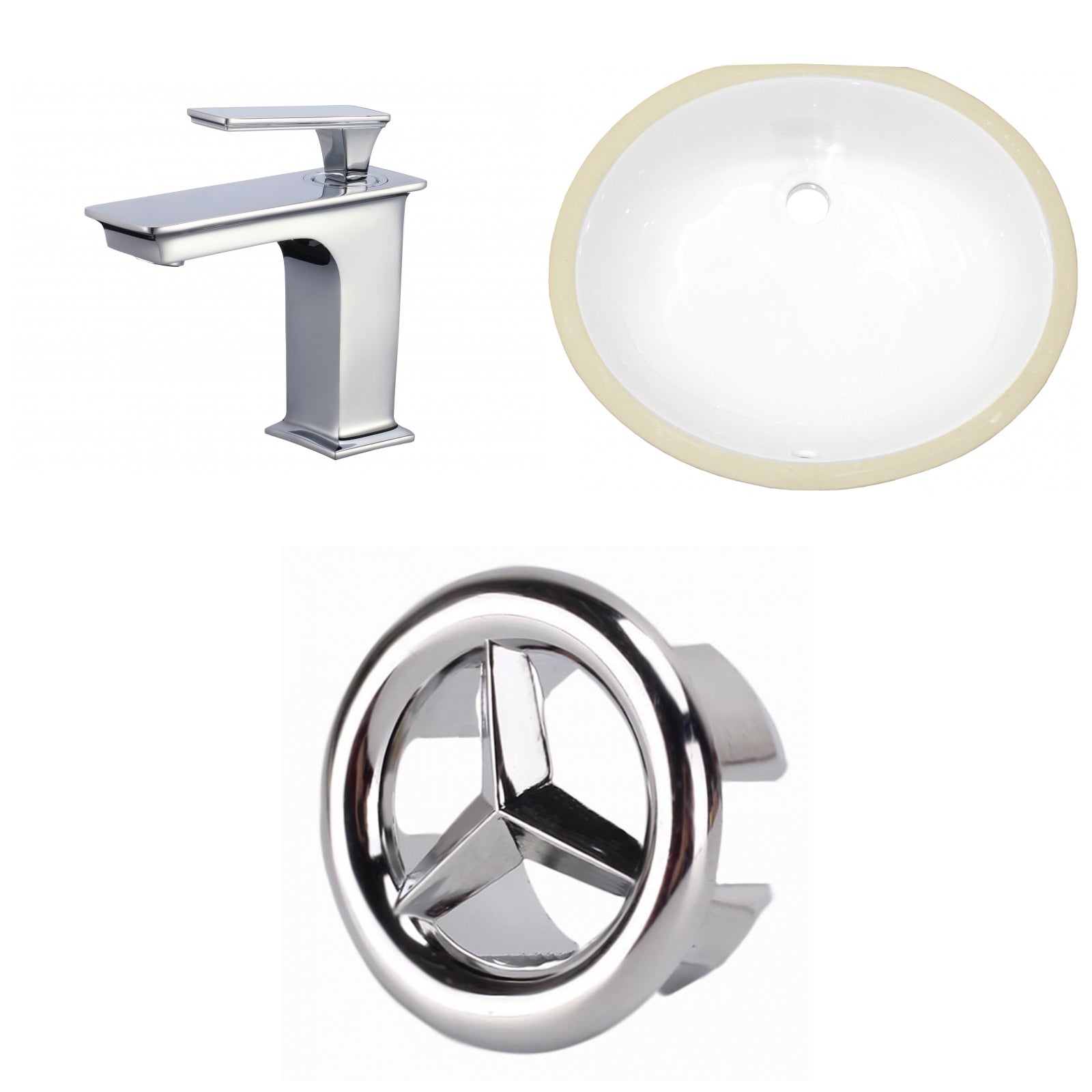American Imaginations AI-26959 17" White Oval Undermount Transitional Bathroom Undermount Sink Set