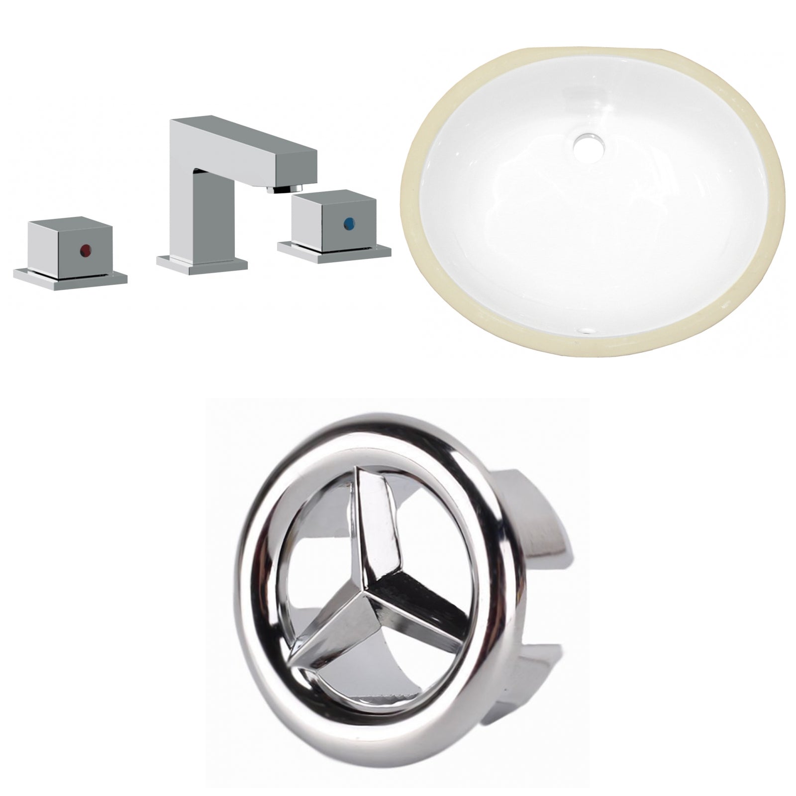 American Imaginations AI-26961 17" White Oval Undermount Transitional Bathroom Undermount Sink Set