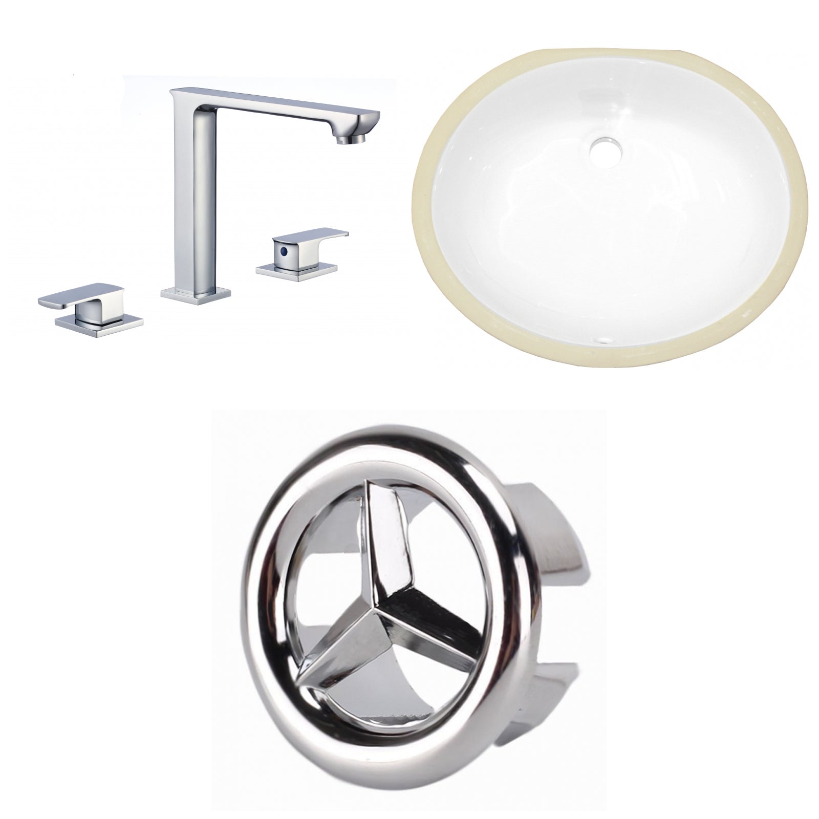 American Imaginations AI-26962 17" White Oval Undermount Transitional Bathroom Undermount Sink Set